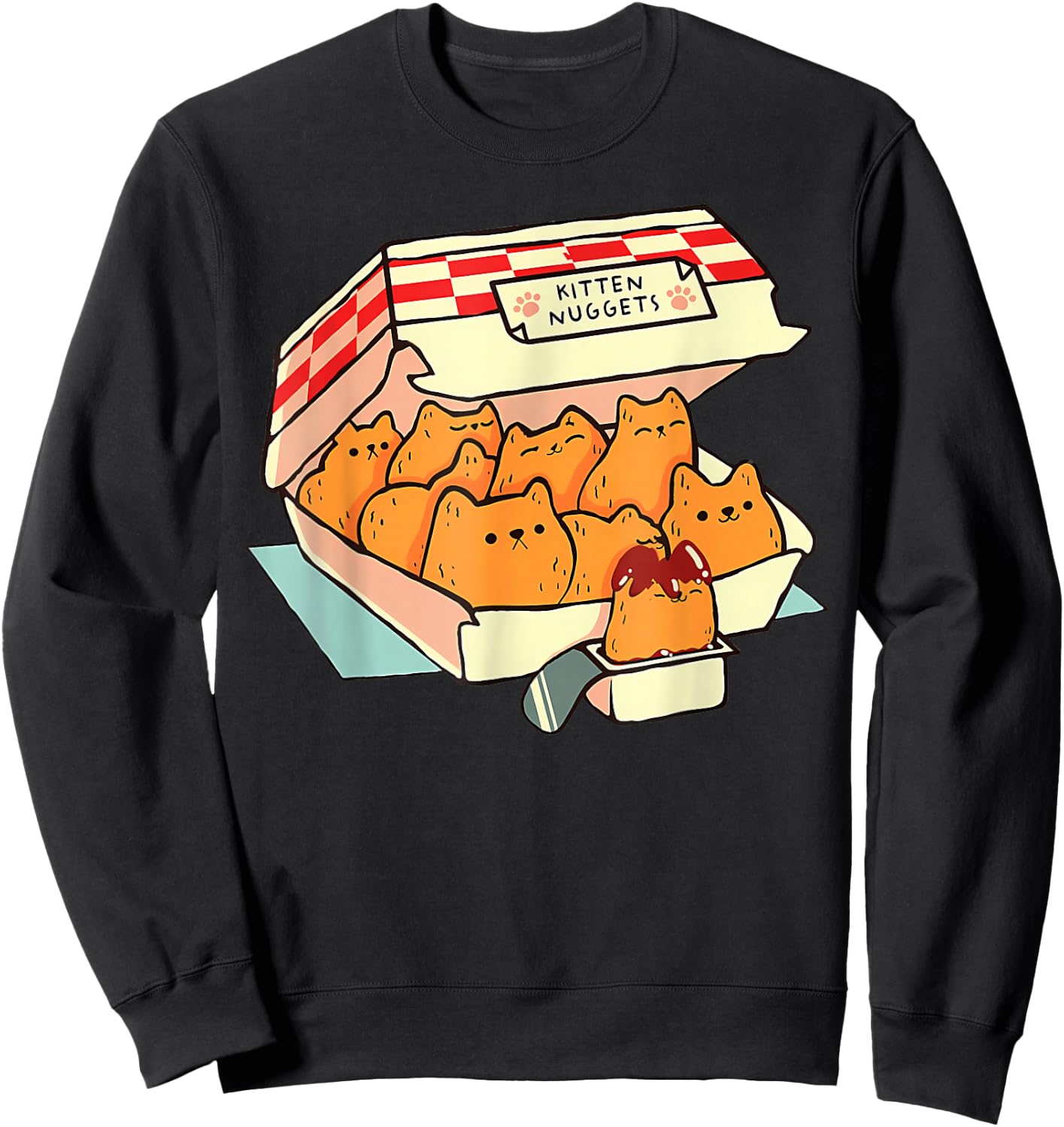 Kitten Nuggets Food Pun Cat Lover Gift Chicken Nuggets Sweatshirt - Sweatshirt | Black