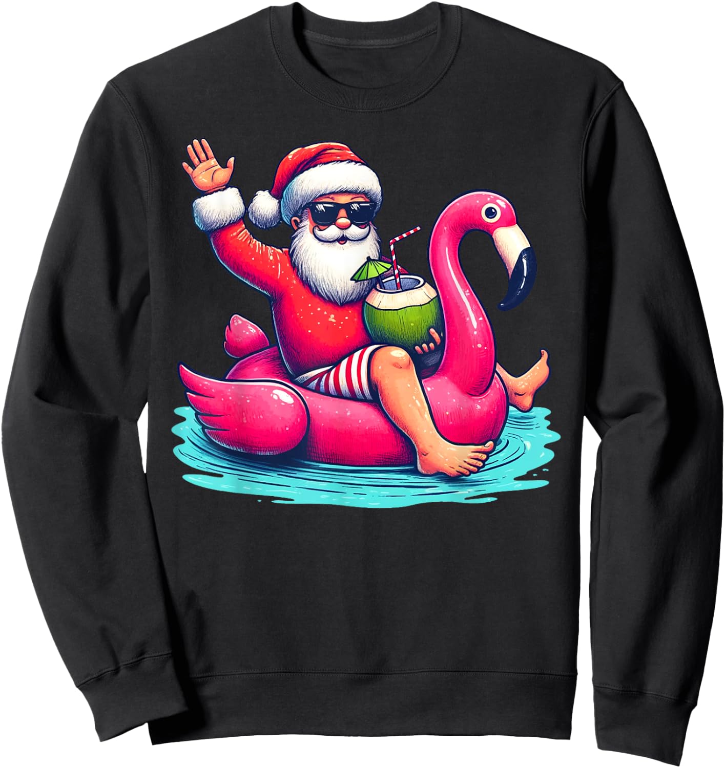 Funny Christmas in July Summer Flamingo Float Xmas Women Kids Sweatshirt - Sweatshirt | Black
