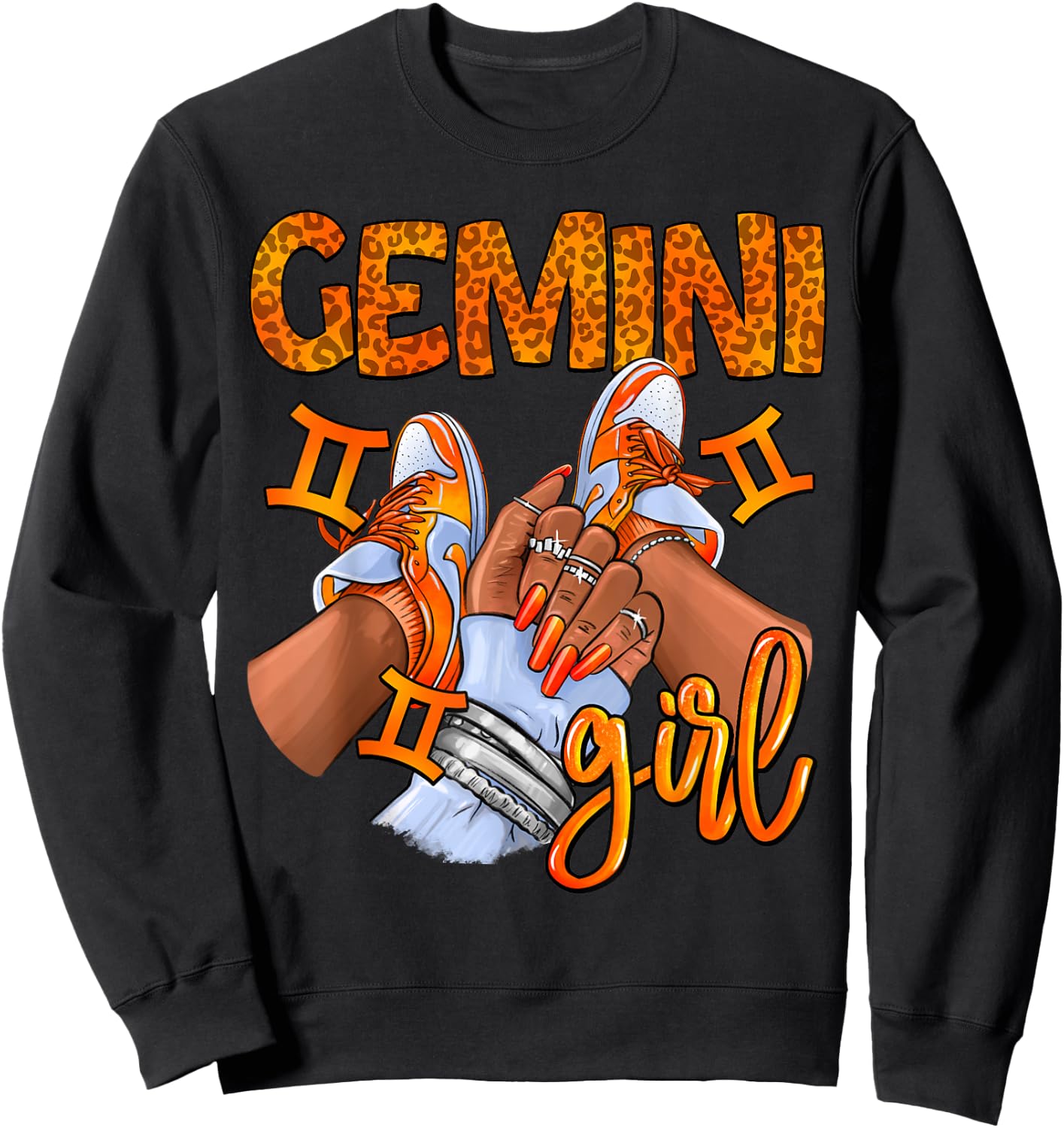 Gemini Black Girl Women Sneakers Nails Zodiac Birthday Sweatshirt - Sweatshirt | Black
