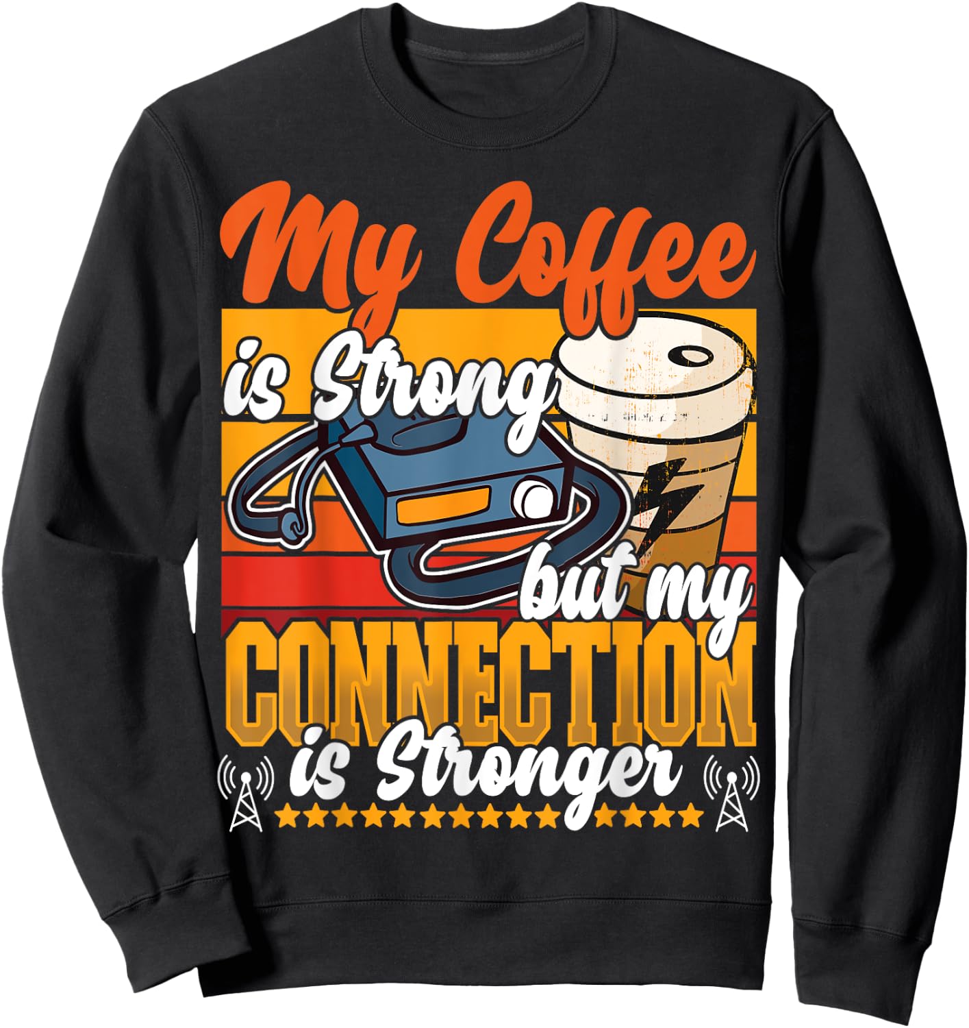 Best Licensed Amateur Ham Radio Operator Designs - Ham Radio & Coffee - Black Retro Collarless Short Sleeve Classic Fit - Small - Women's Casual Novelty Sweatshirt - Sweatshirt | Black