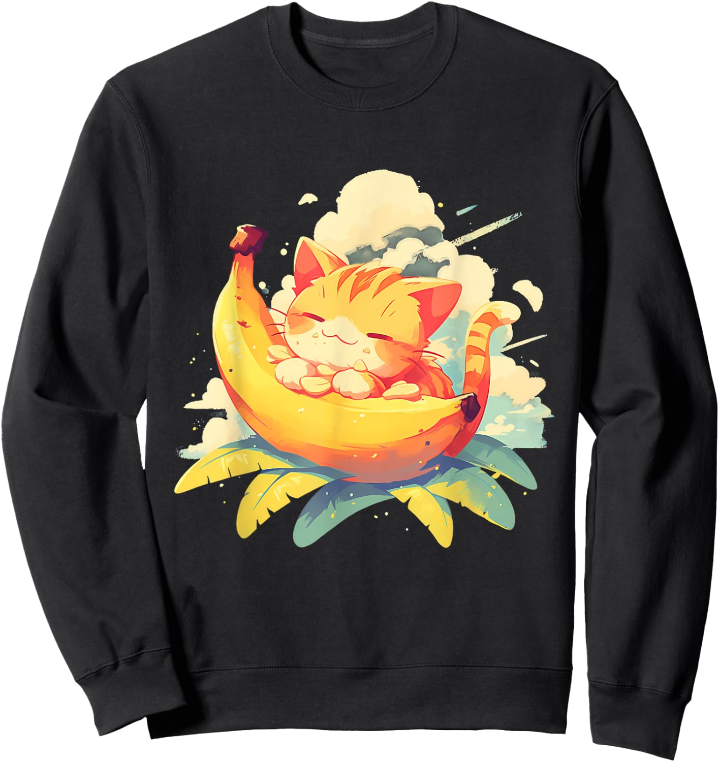 Banana Cat Colourful Artwork Banana Fruits Drawing Cute Cat Men Women Kids Sweatshirt - Sweatshirt | Black