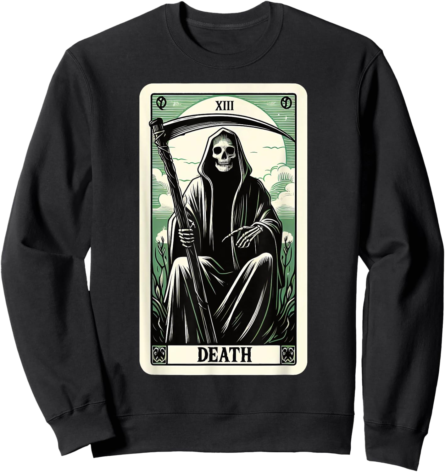 Blackcraft Clothing & Fortune Telling Accessories Tarot Card Death XIII, Satanic Goth Halloween Grim Reaper , Small Sweatshirt - Sweatshirt | Black