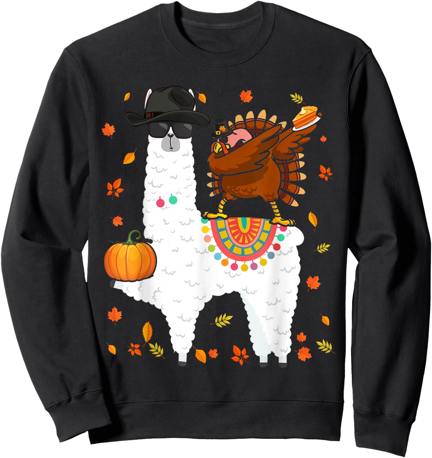 Dabbing Turkey Riding Llama Thanksgiving Llama Lover Sweatshirt - Sweatshirt | Black