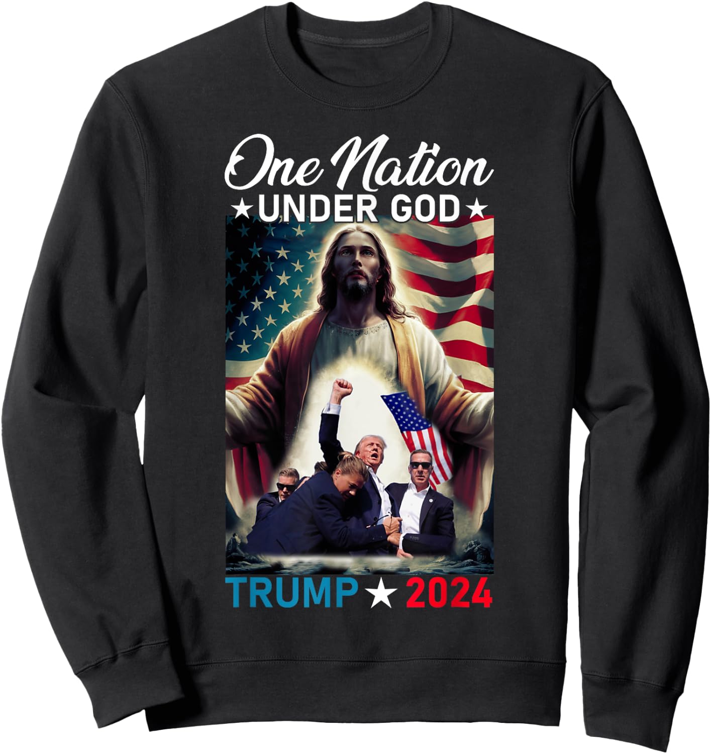 One Nation Under God Trump 2024 God American Flag Christian Women Men Sweatshirt - Sweatshirt | Black