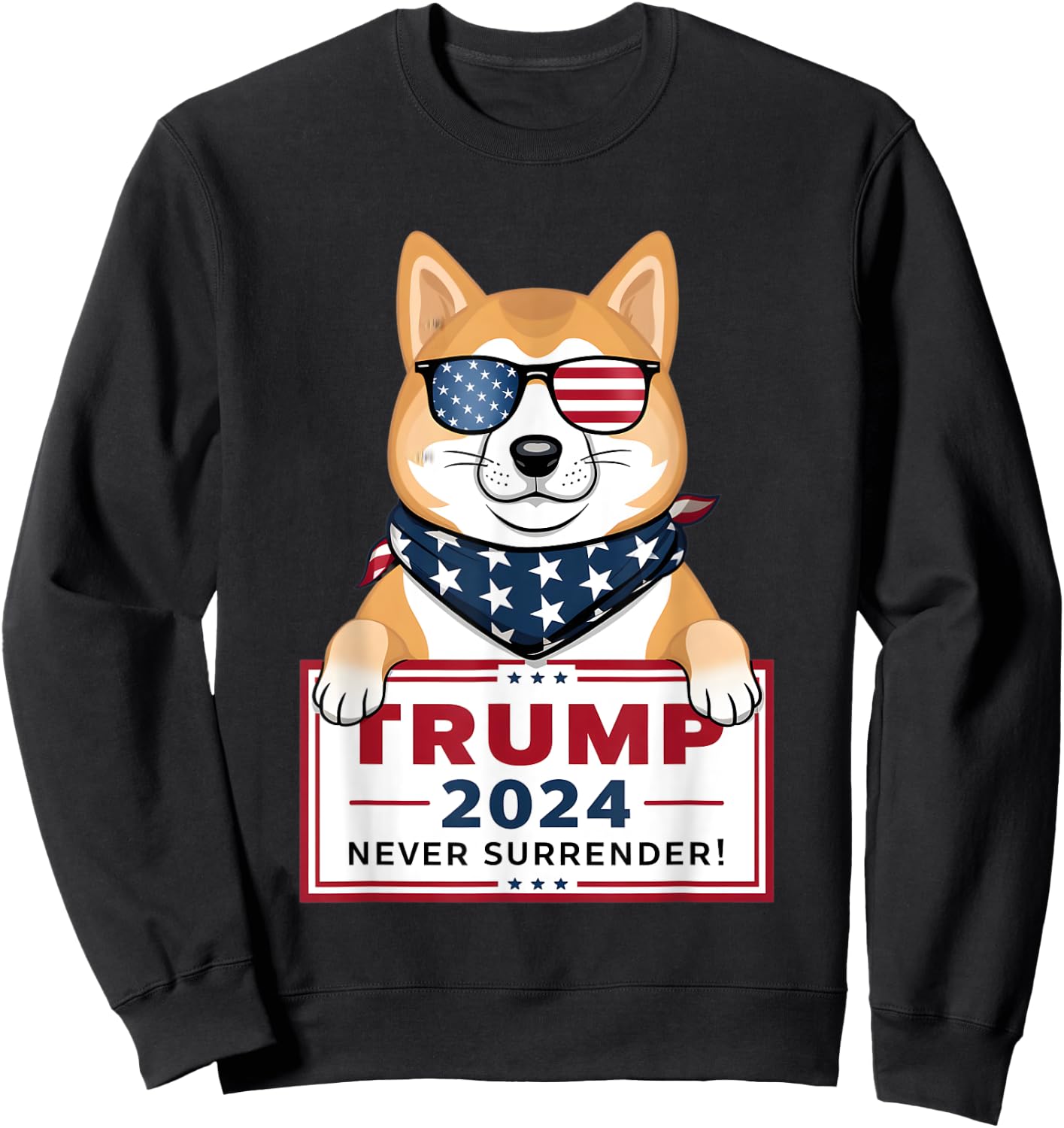 Shiba Inu Trump Supporter 2024 Never Surrender Patriotic Dog Men Sweatshirt - Sweatshirt | Black