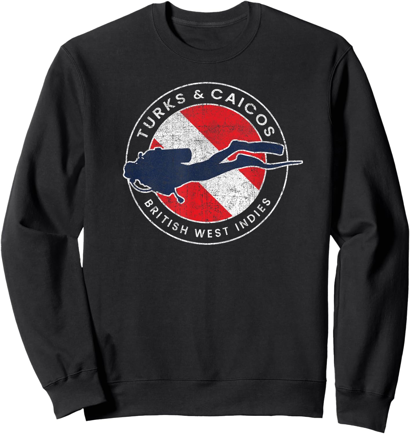 Turks and Caicos Islands Diving Flag Vacation Souvenir Sweatshirt - Sweatshirt | Black
