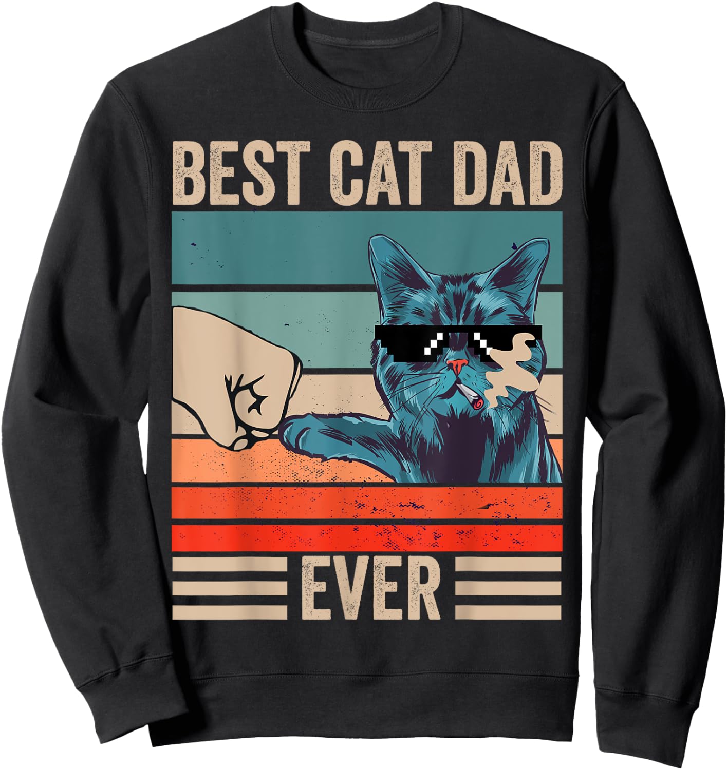 Vintage Best Cat Dad Ever Bump Fist father's day Cat Daddy Men Women Girls Kids Sweatshirt - Sweatshirt | Black