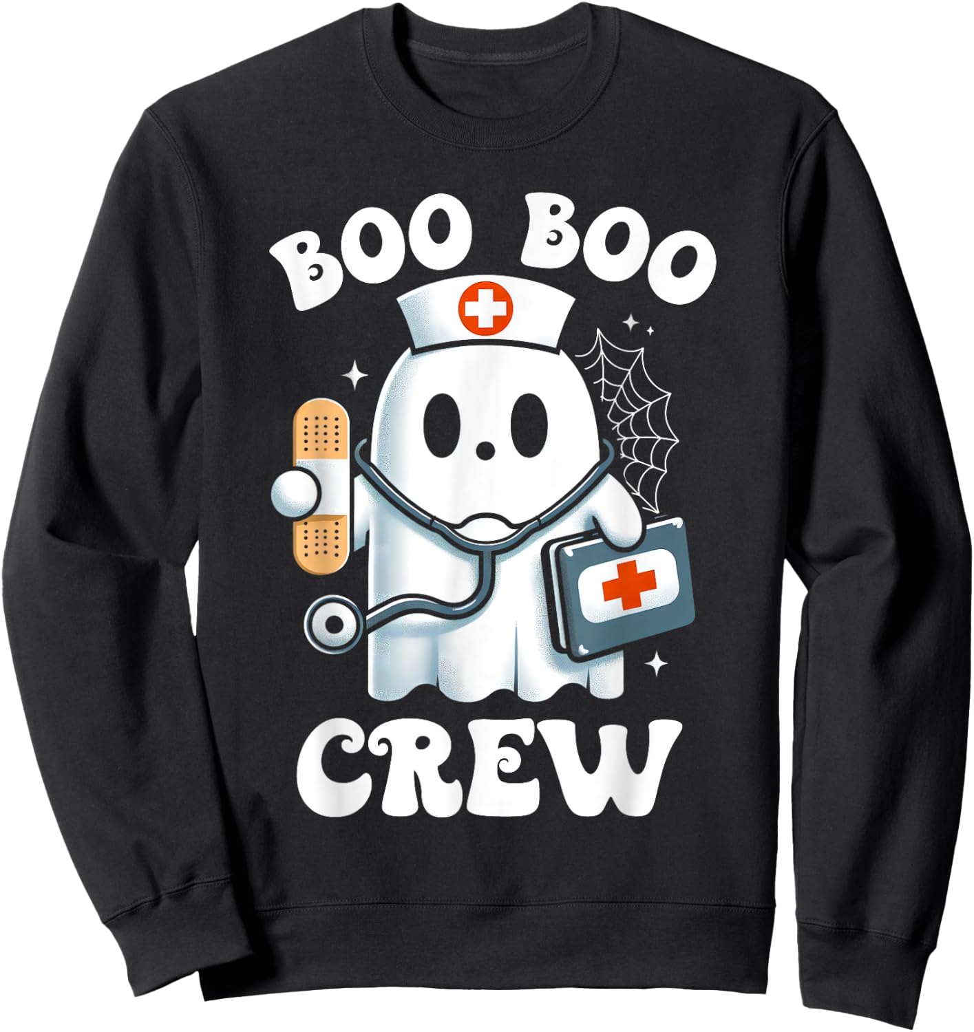 Boo Boo Crew Ghost Nurses Halloween Costume Scrub Top Women Sweatshirt - Sweatshirt | Black