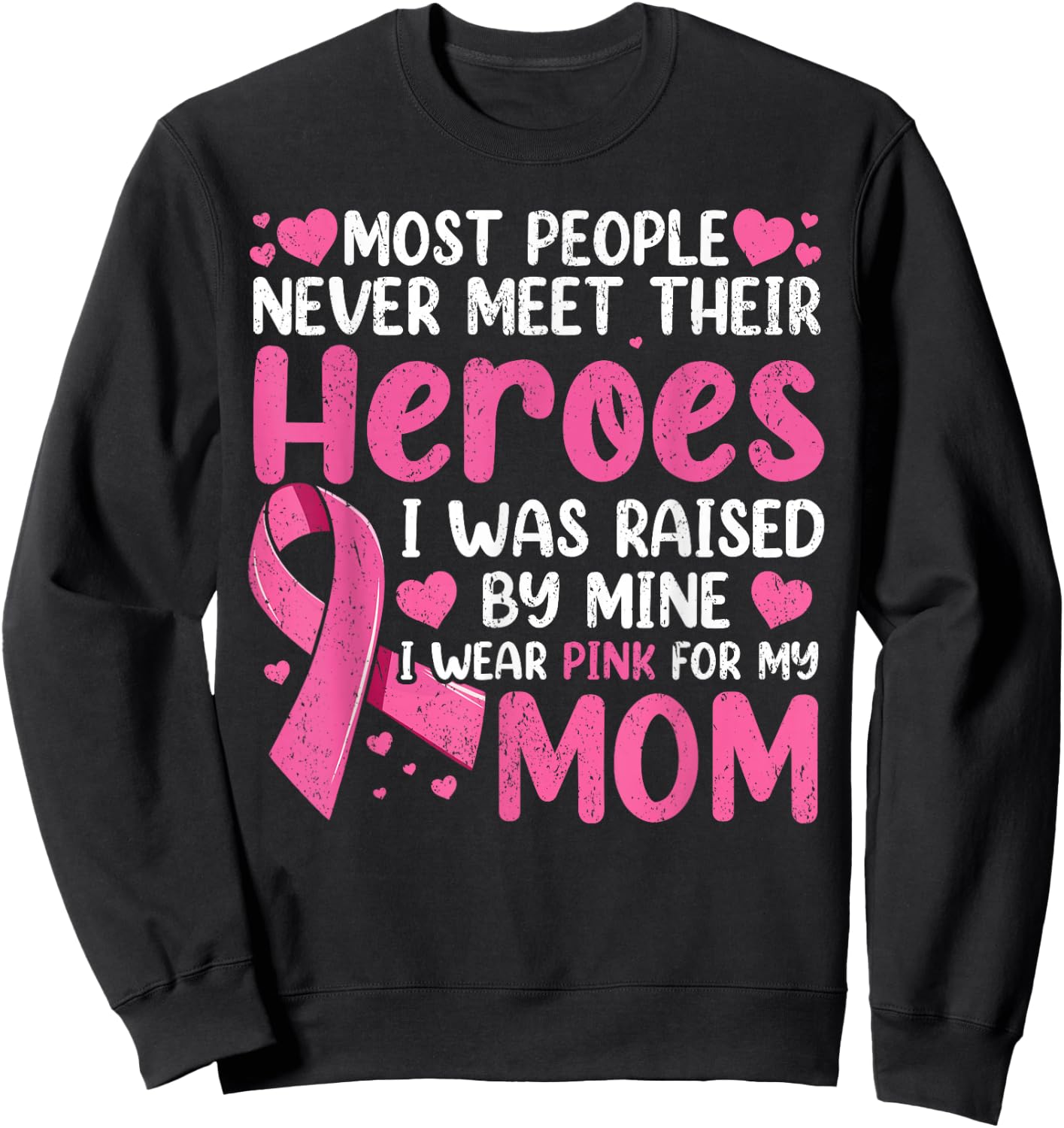 Vintage Breast Cancer Mom, Support Mother Pink Ribbon Women Sweatshirt - Sweatshirt | Black