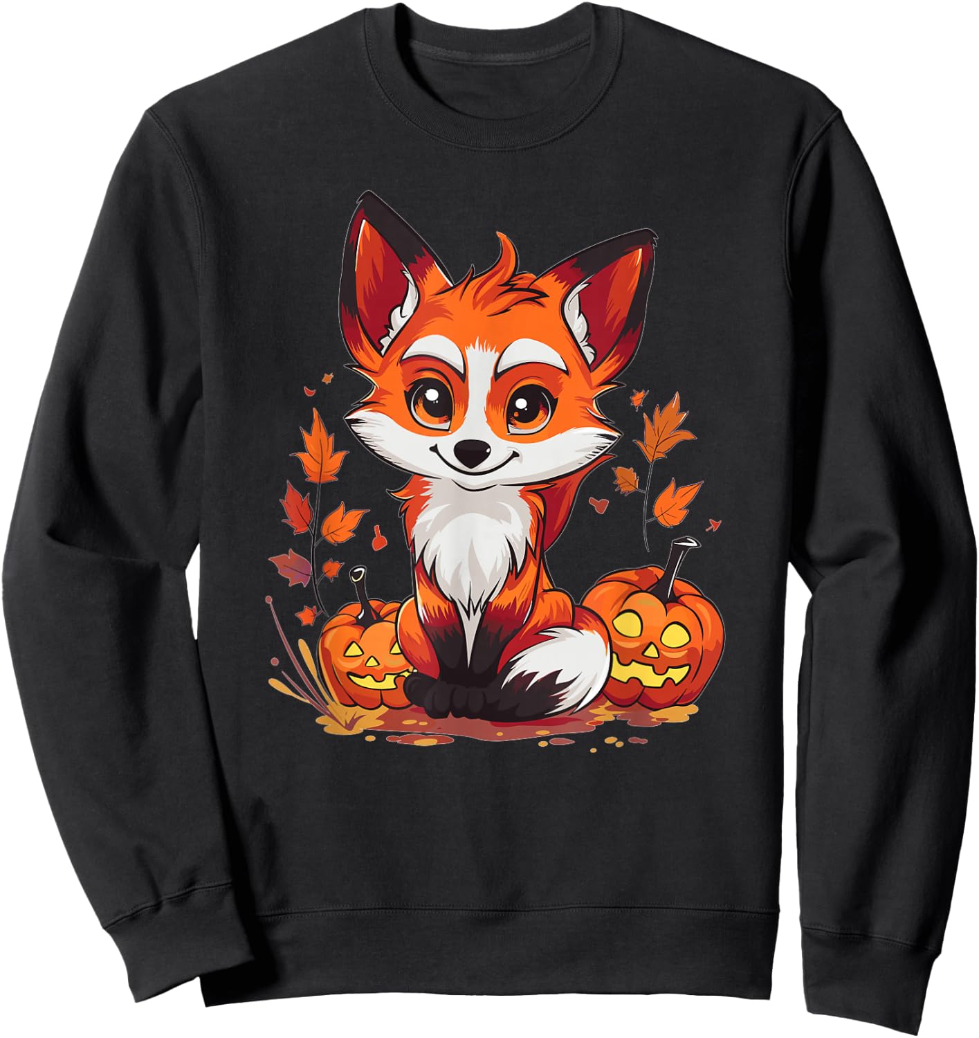 Cute Fox With Pumpkin I Halloween Sweatshirt - Sweatshirt | Black