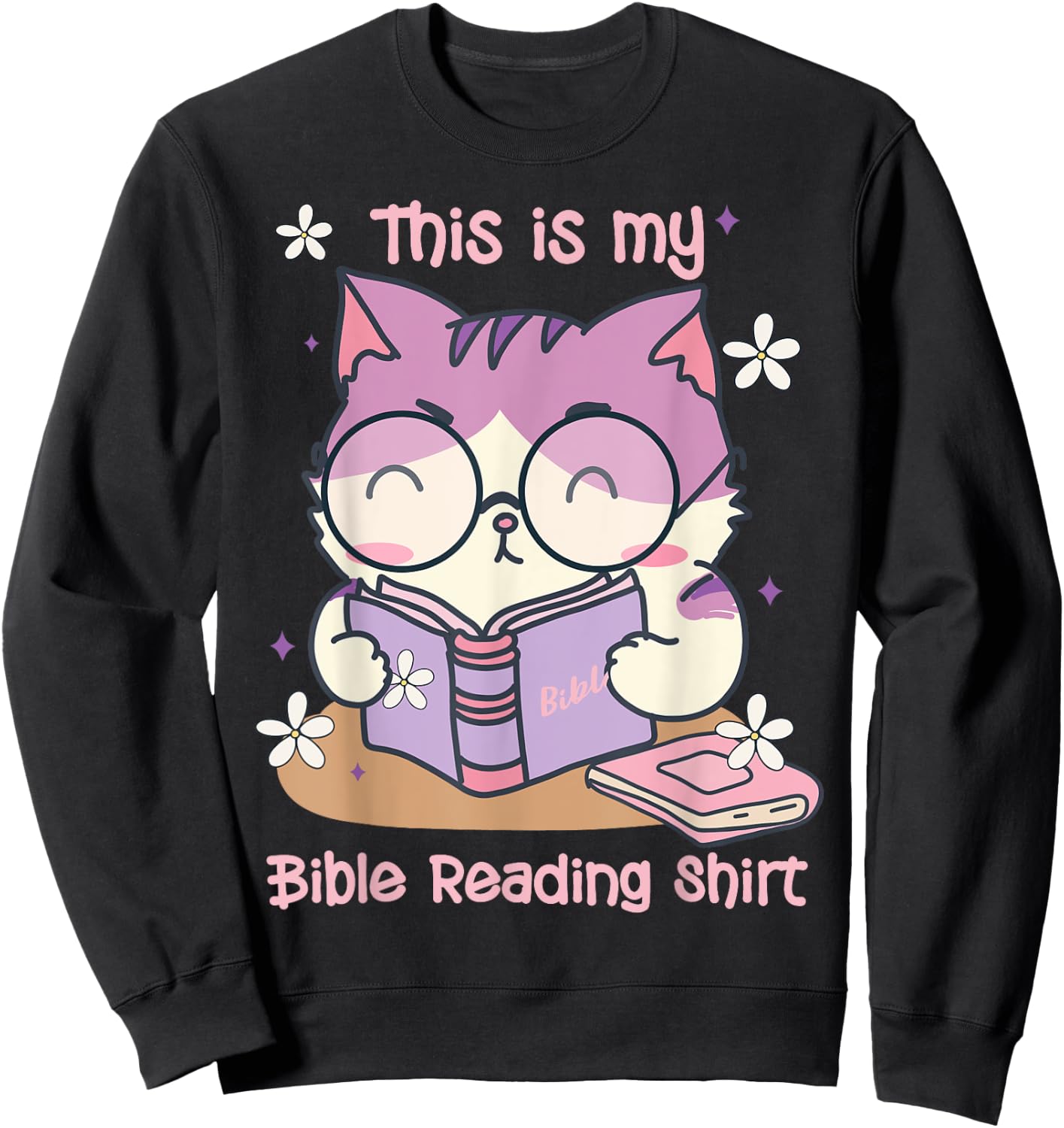This Is For Bible Reading Cat Cute Christian Sweatshirt - Sweatshirt | Black