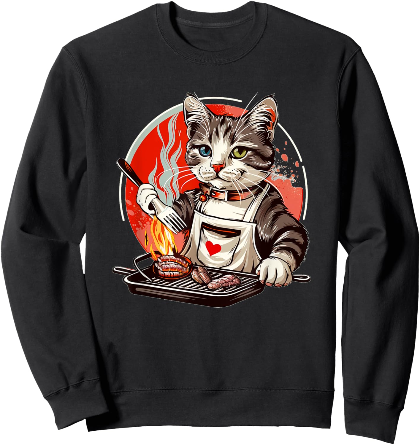 Pretty Presentation of BBQ-Loving Cat Outfit Men Women Kids Sweatshirt - Sweatshirt | Black