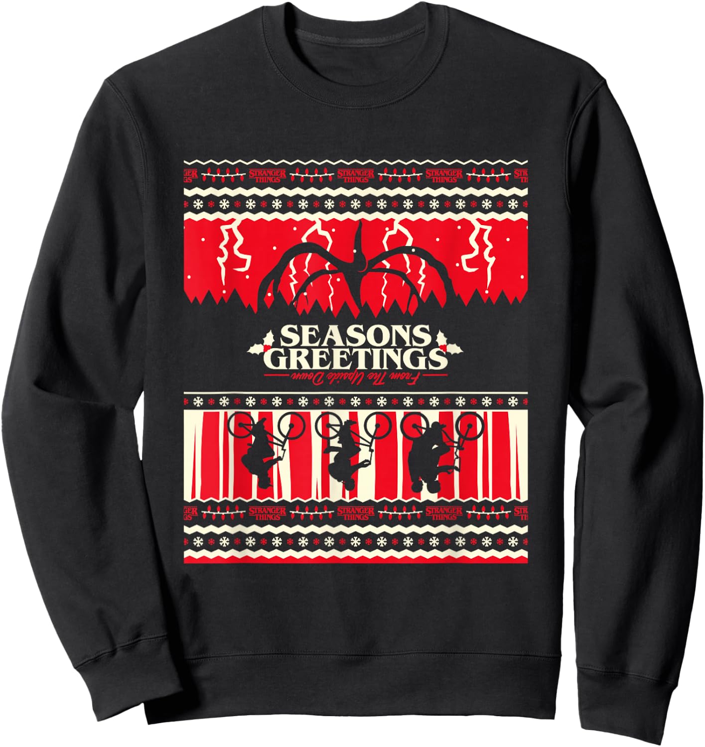 Stranger Things Christmas Seasons Greetings Upside Down Logo Sweatshirt - Sweatshirt | Black
