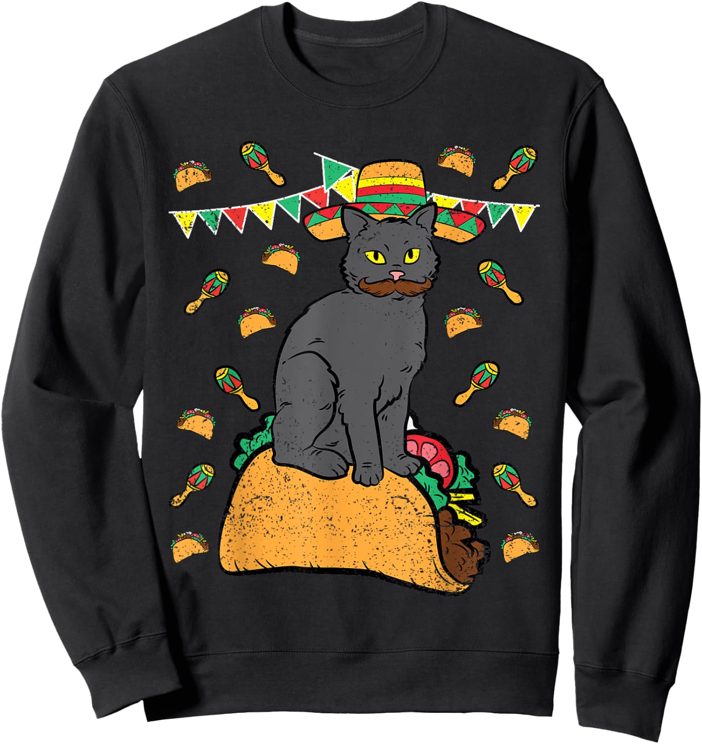 Cat Sitting Taco Cinco De Mayo Mexican Food Fiesta Party Sweatshirt - Sweatshirt | Black