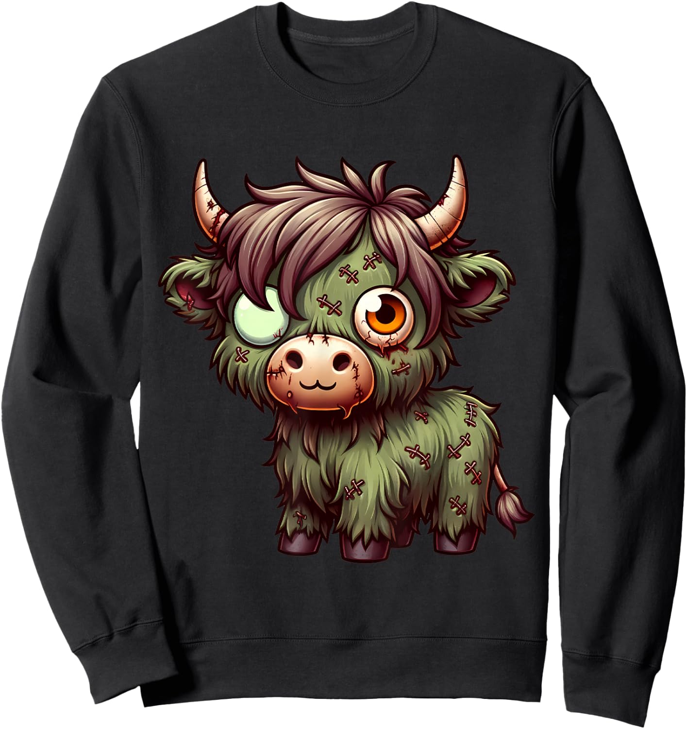 Highland Cow Zombie Halloween Farm Animal Women Girls Sweatshirt - Sweatshirt | Black