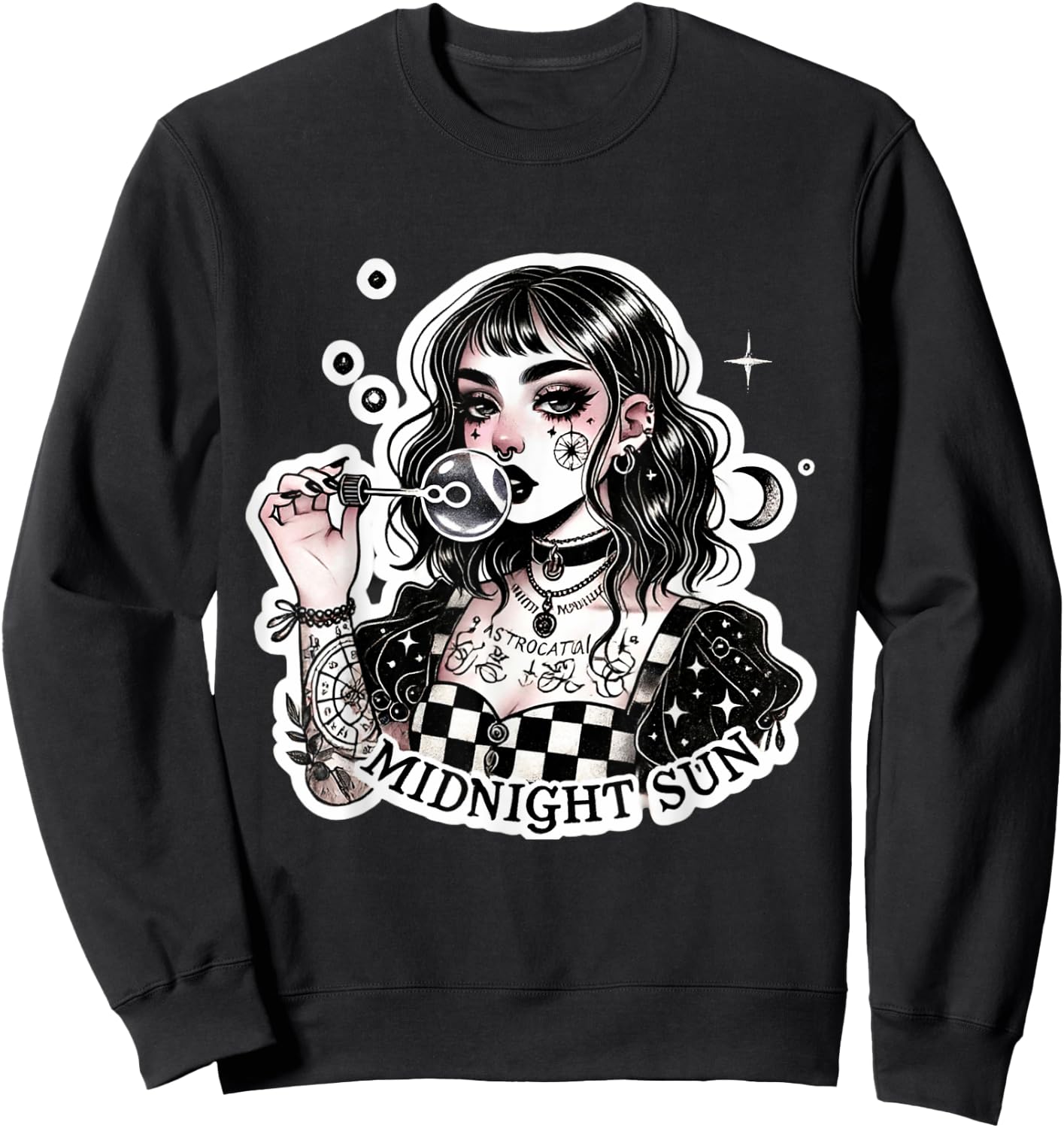Cute Tattooed Goth Girl with Soap Bubbles Grunge Punk Egirl Sweatshirt - Sweatshirt | Black