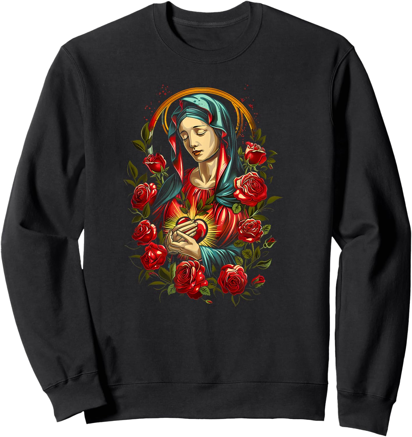 Mary Mother of God Heart of Virgin Art Deco Style Catholic Sweatshirt - Sweatshirt | Black