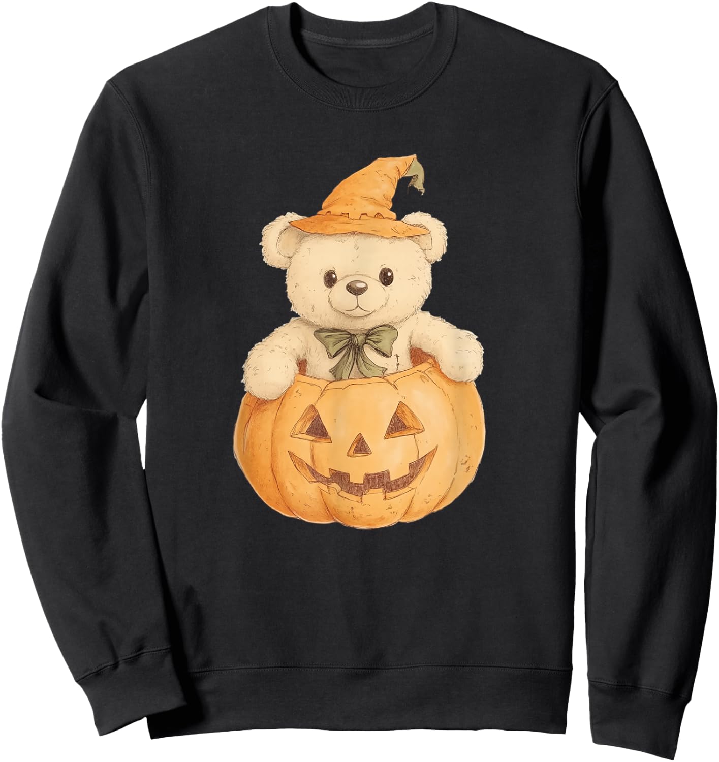 Cute Teddy Bear Pumpkin, Halloween Witch, Adorable Fall Sweatshirt - Sweatshirt | Black
