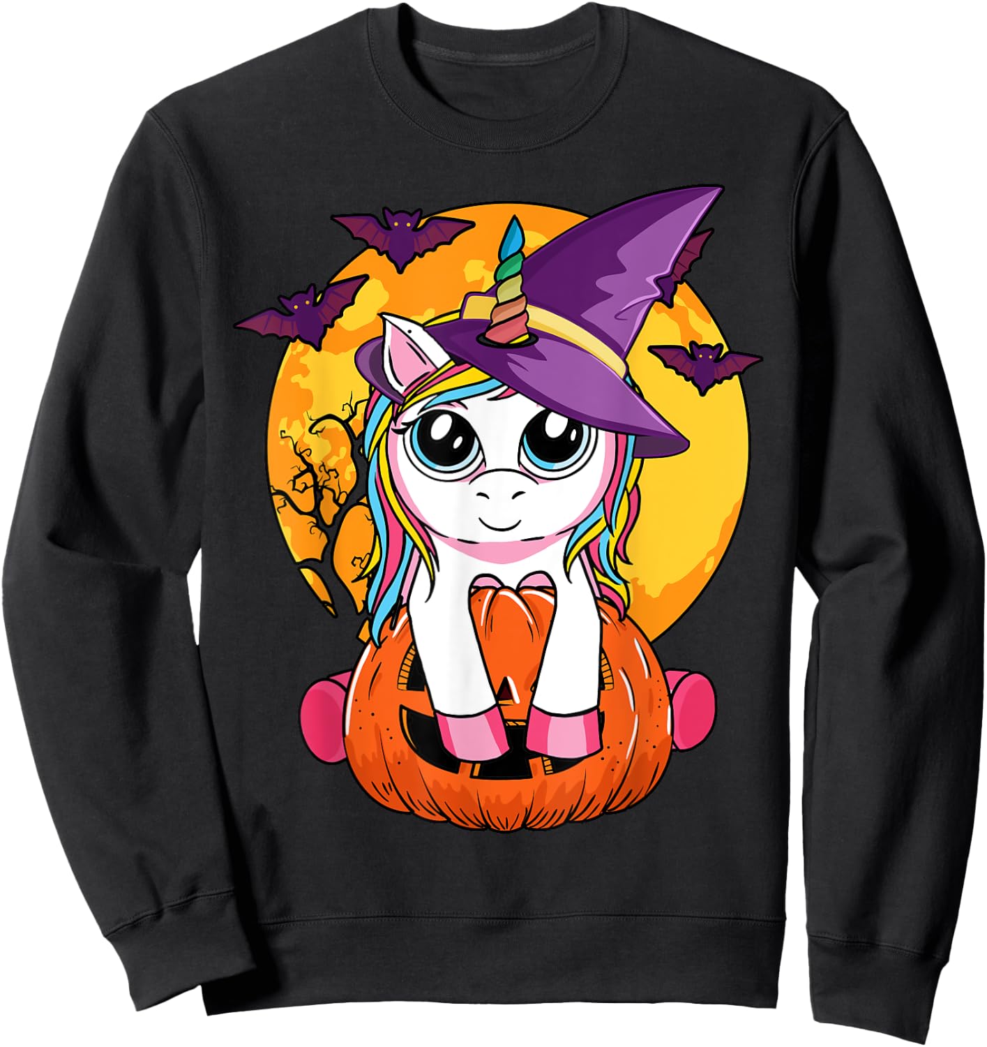 Cute Halloween Girls Kids Witchy Unicorn Halloween Sweatshirt - Sweatshirt | Black