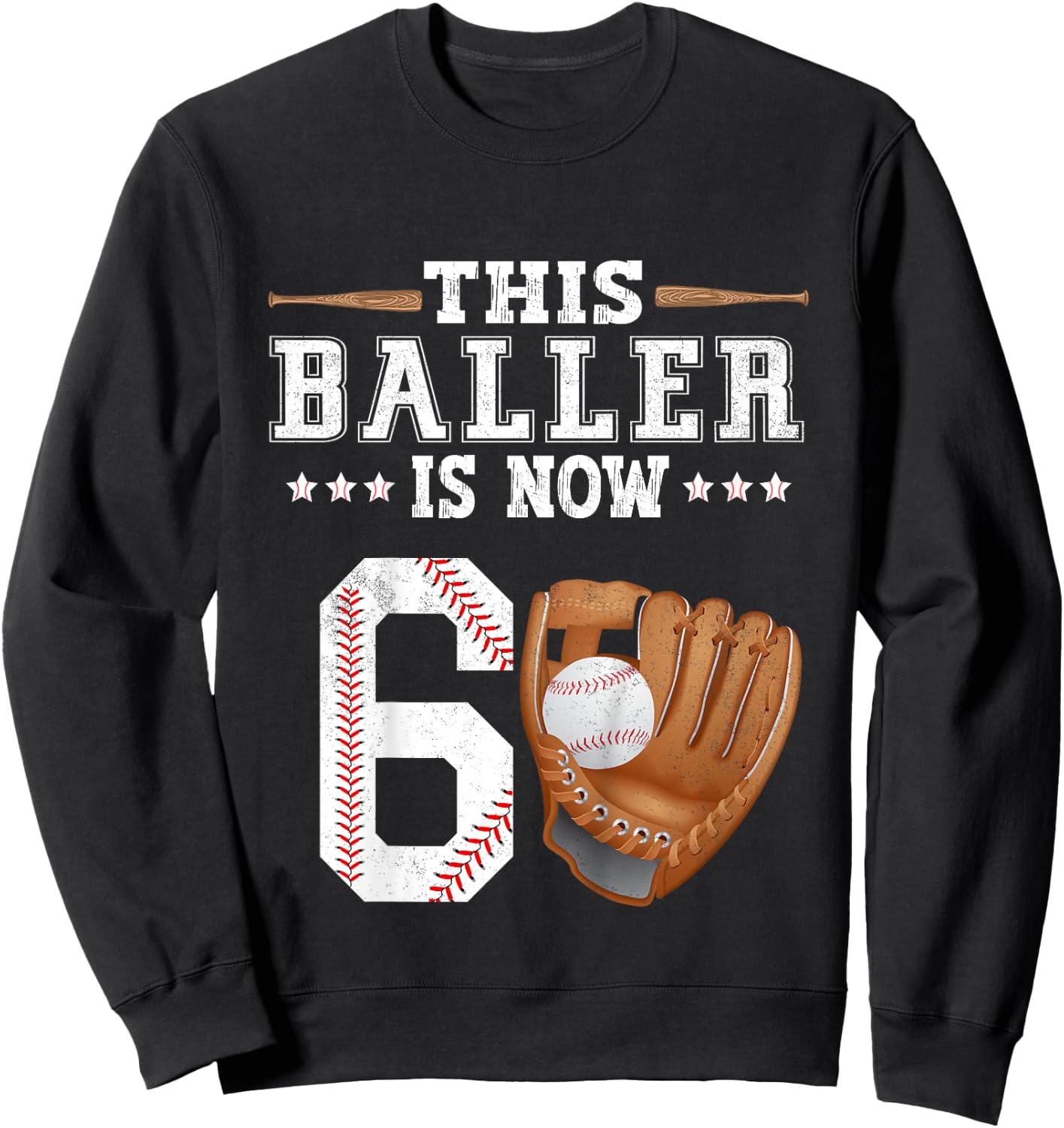 Kids Boys Baseball Birthday Age 6 sports Themed 6th Birthday Sweatshirt - Sweatshirt | Black