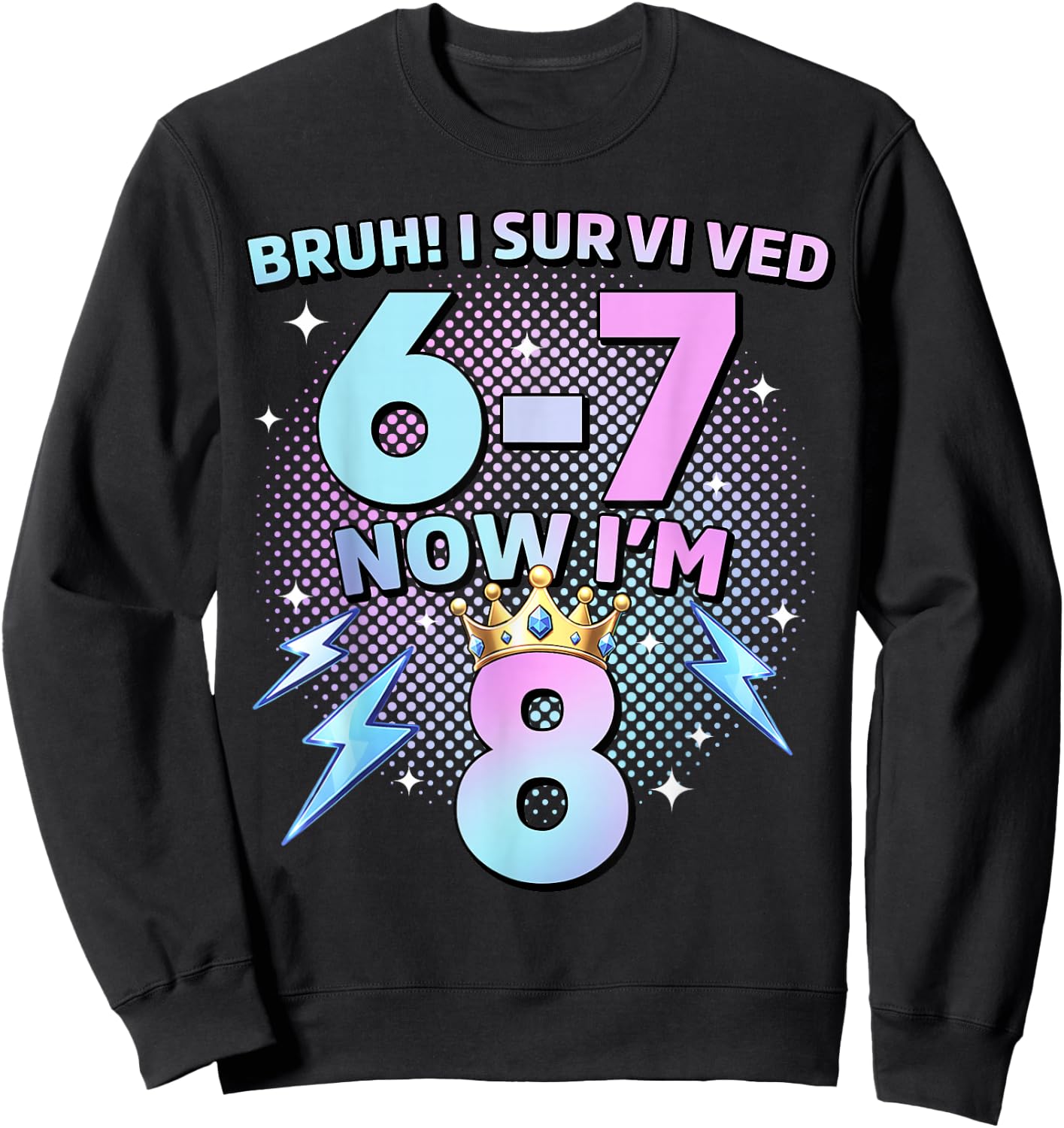 Bruh I Survived 6-7 Now I'm 8 Birthday Girls 67 K-pop Girl Sweatshirt - Sweatshirt | Black