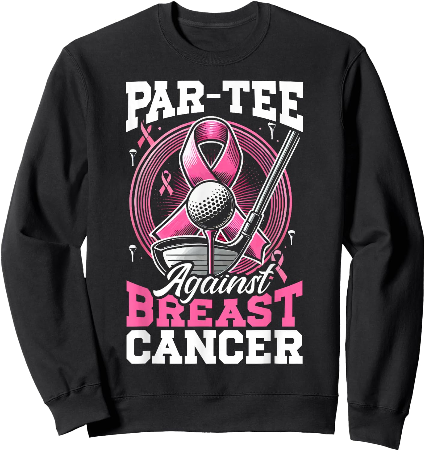 Golf Breast Cancer Awareness Month Golfer Pink Ribbon Sweatshirt - Sweatshirt | Black
