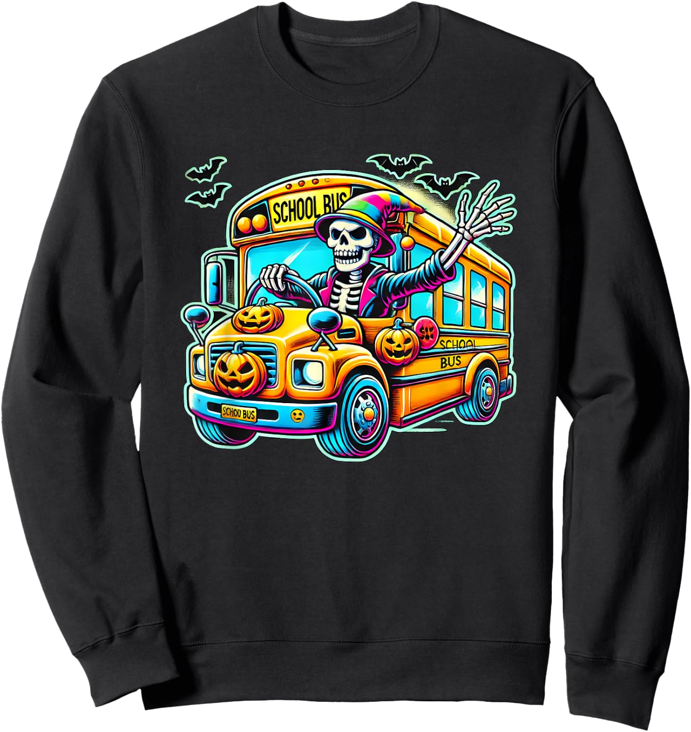 Halloween Skeleton School Bus Driver Sweatshirt - Sweatshirt | Black