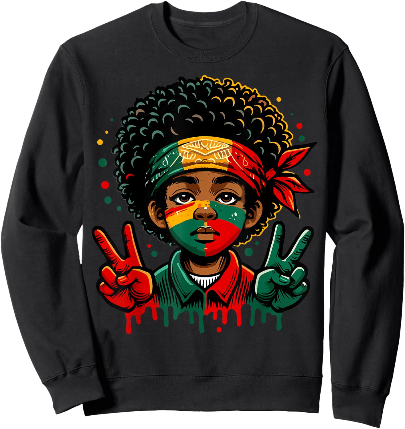 Juneteenth African American Black History Face Peace Sign Sweatshirt - Sweatshirt | Black