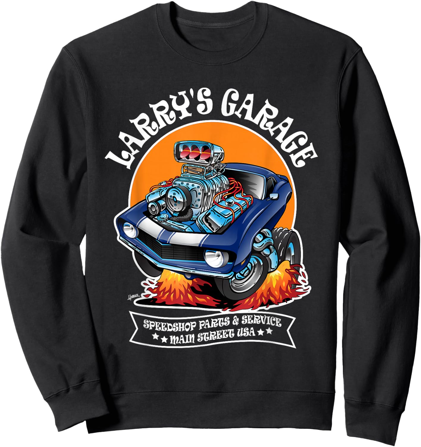 Larry's Garage Hotrod Classic Car Design for the Name Larry Sweatshirt - Sweatshirt | Black