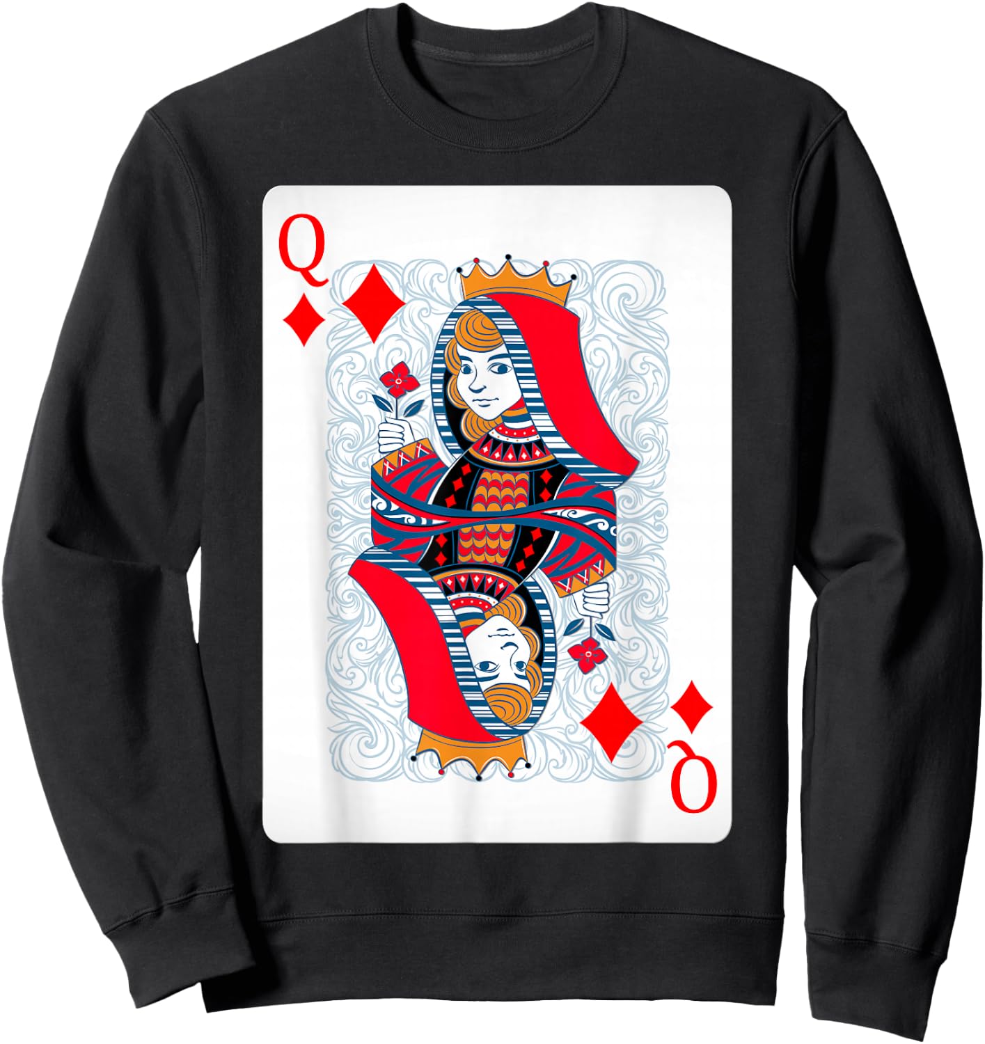 Queen Of Diamonds Playing Cards Shirt Easy Halloween Costume Sweatshirt - Sweatshirt | Black