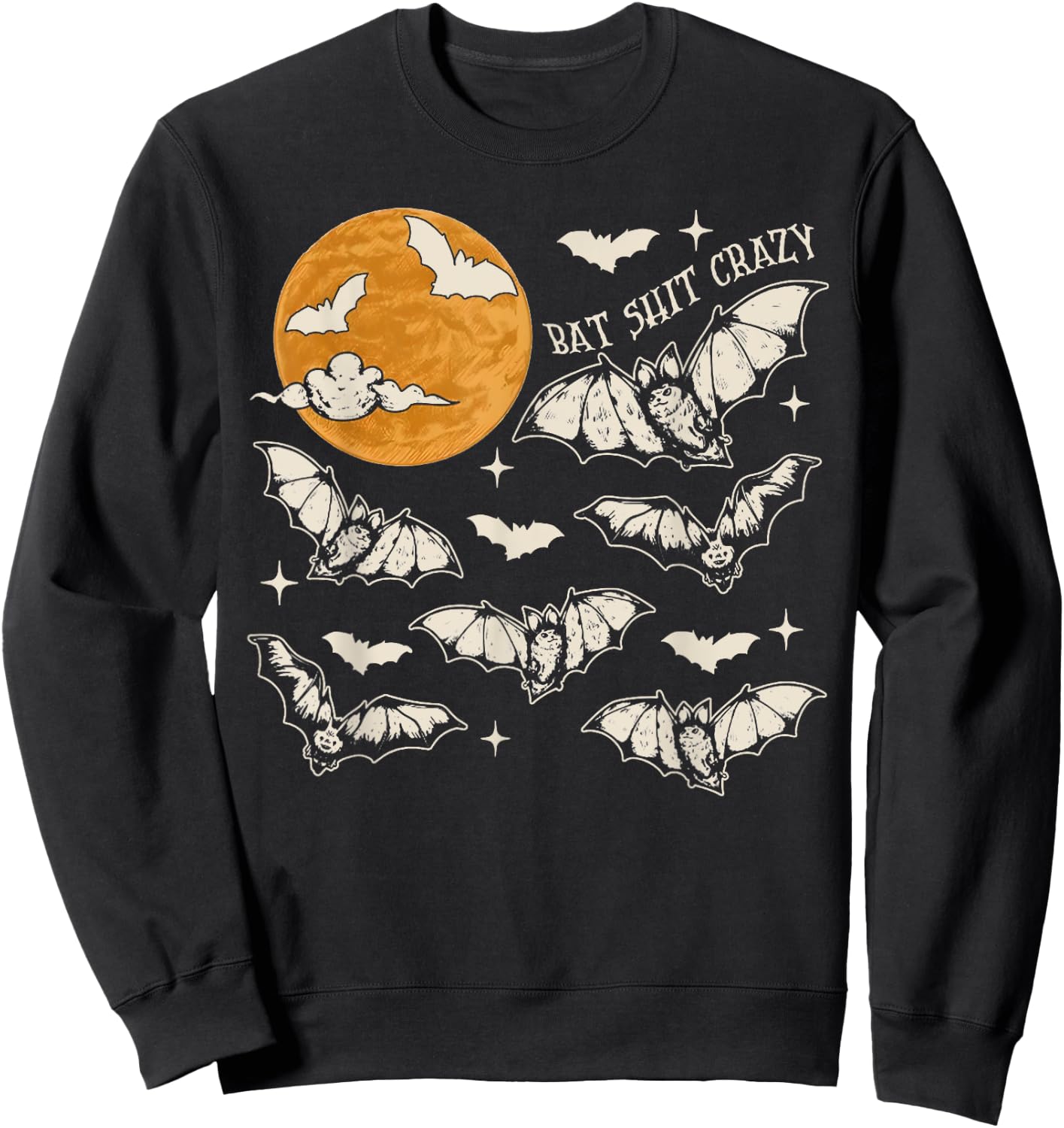 Bat Shit Crazy Funny Halloween Spooky Season Retro Moon Sweatshirt - Sweatshirt | Black