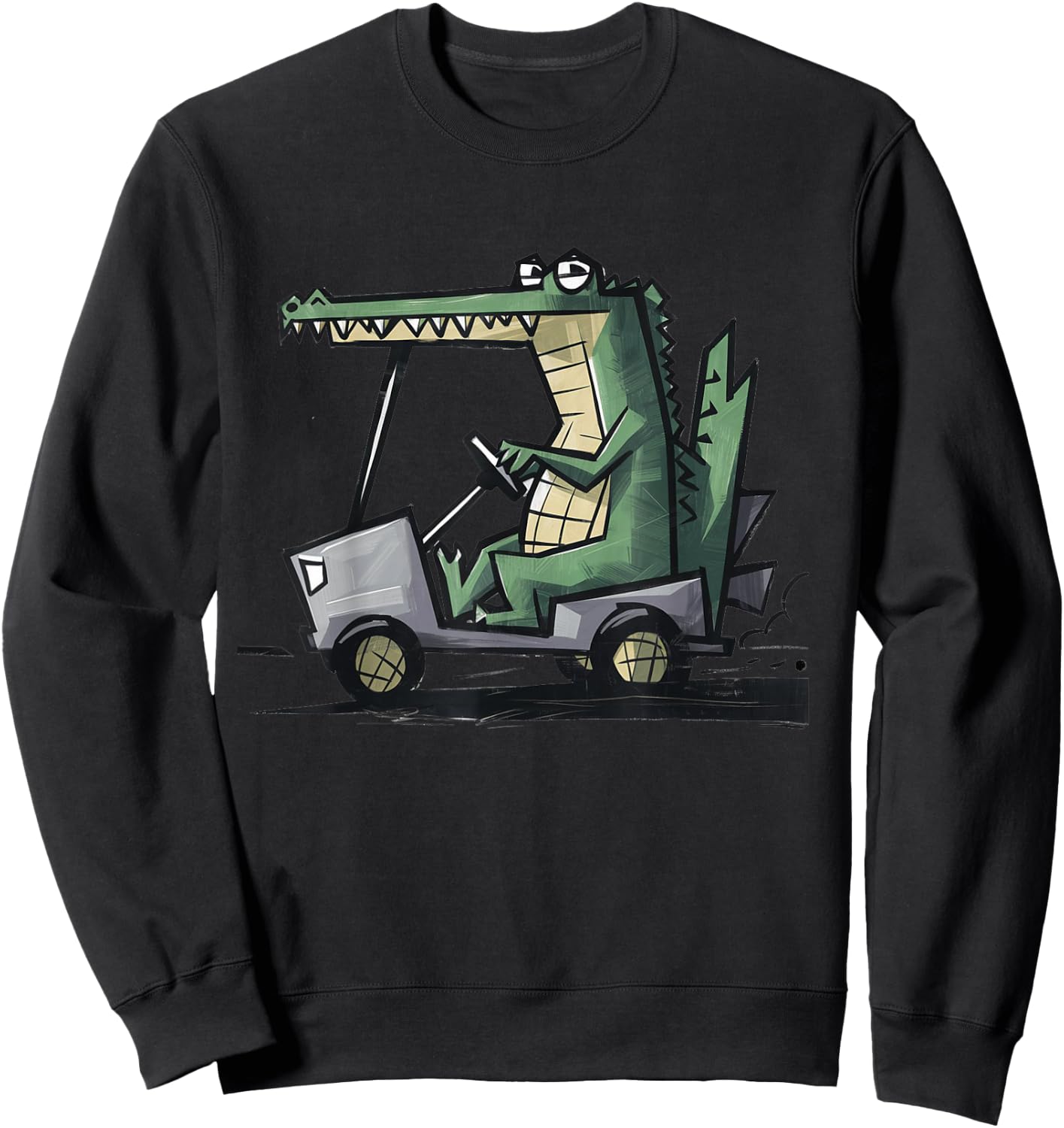 Smileteessports Funny Alligator Driving Golf Cart Golfing Sweatshirt - Sweatshirt | Black
