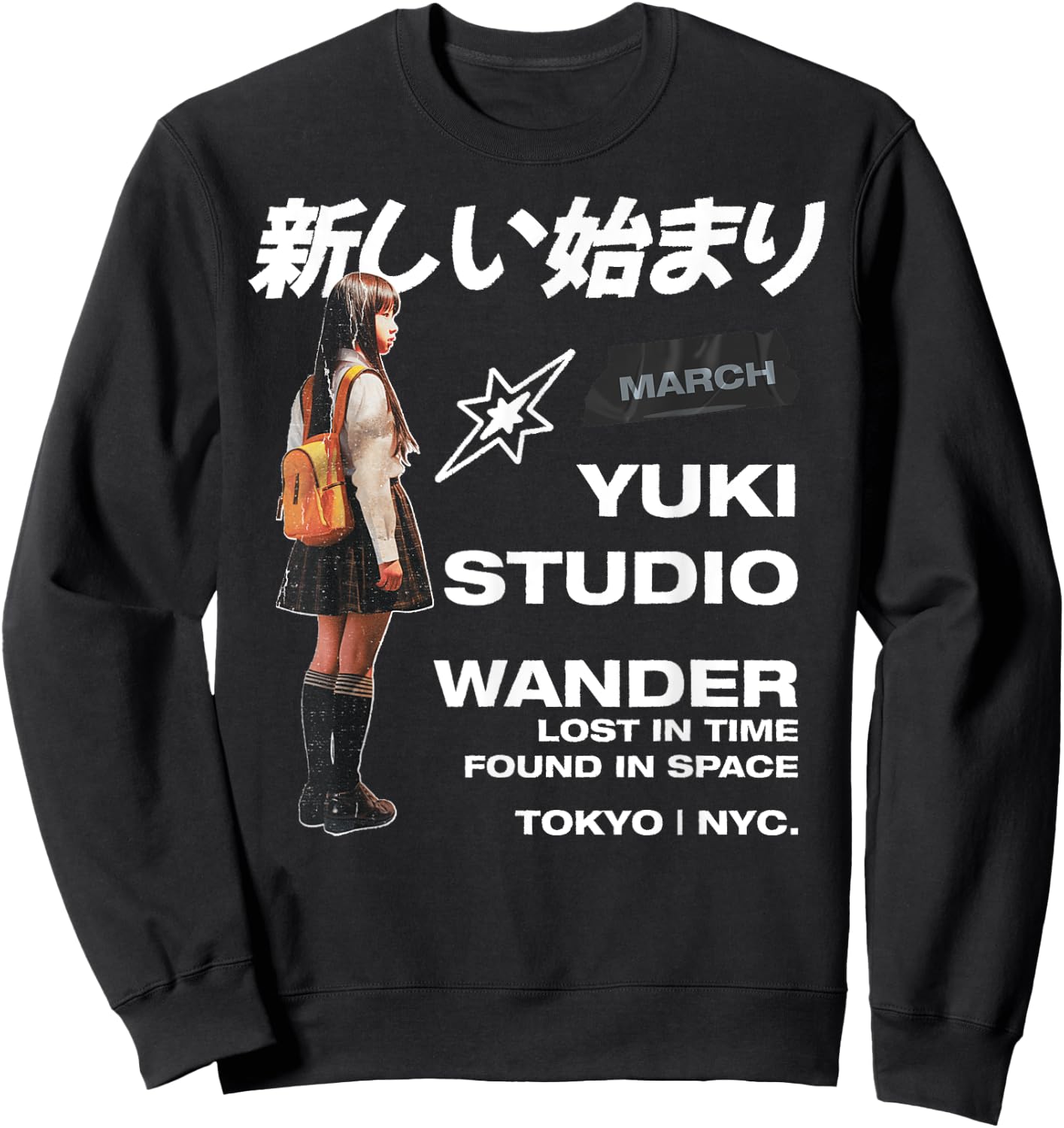 New Beginning - Wander Japanese Tokyo NYC Retro Japan Art Sweatshirt - Sweatshirt | Black