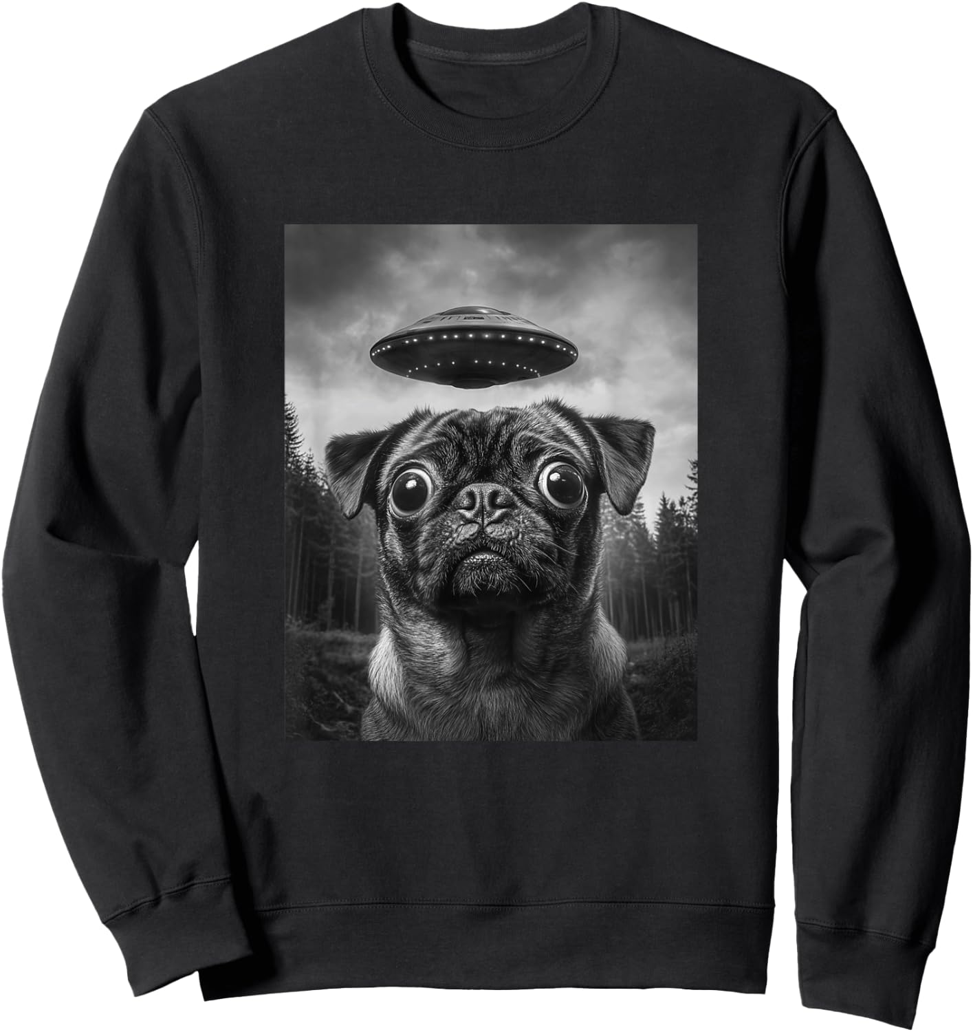 Funny Alien Pug Selfie with UFO Sweatshirt - Sweatshirt | Black