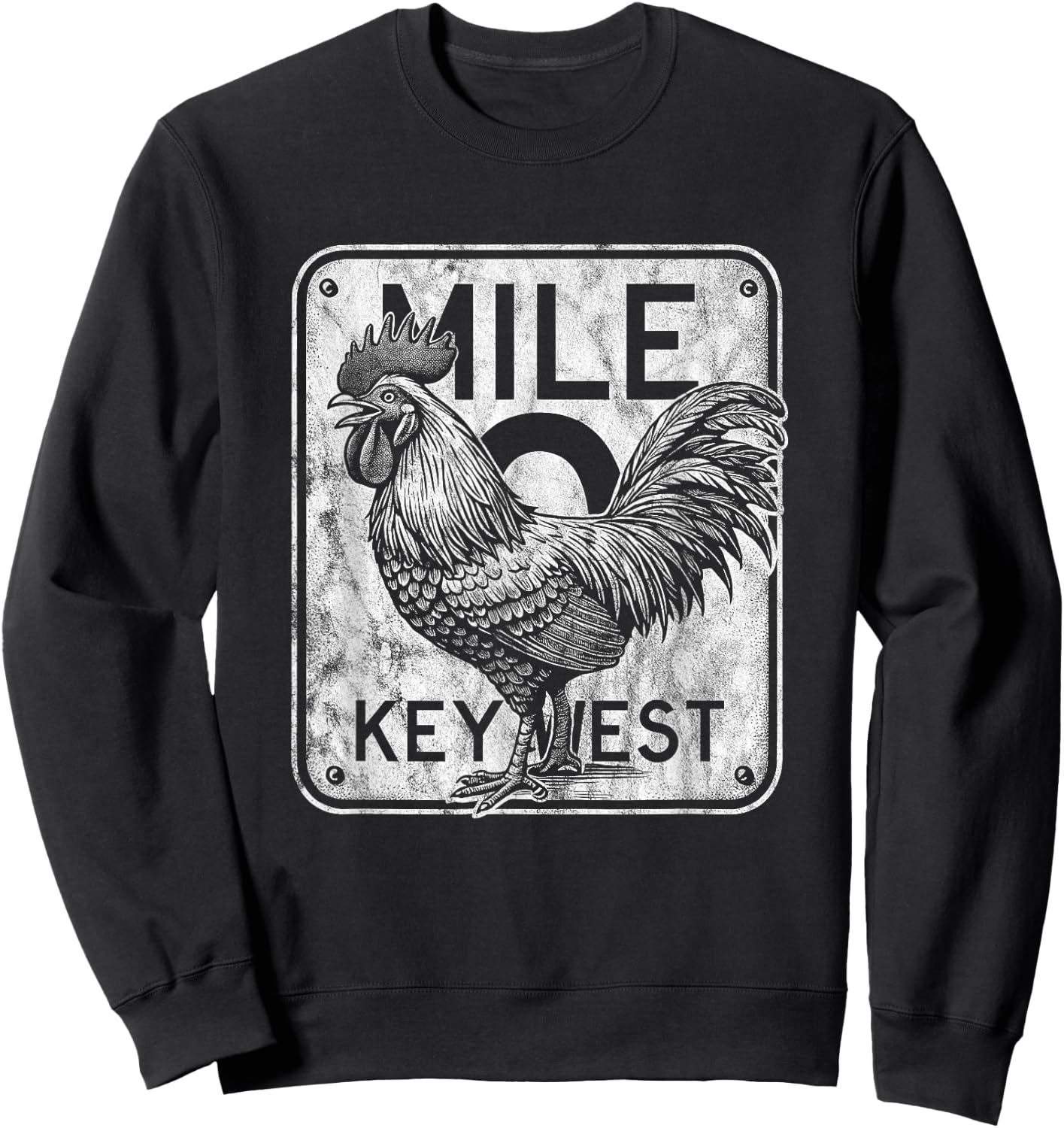 Key West Florida Chicken Retro Mile 0 Rooster Distressed Sweatshirt - Sweatshirt | Black