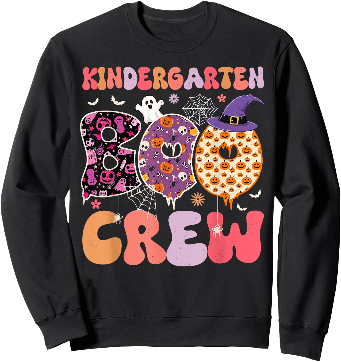 Kindergarten Boo Crew Funny Halloween Spooky Teacher Kids Sweatshirt - Sweatshirt | Black