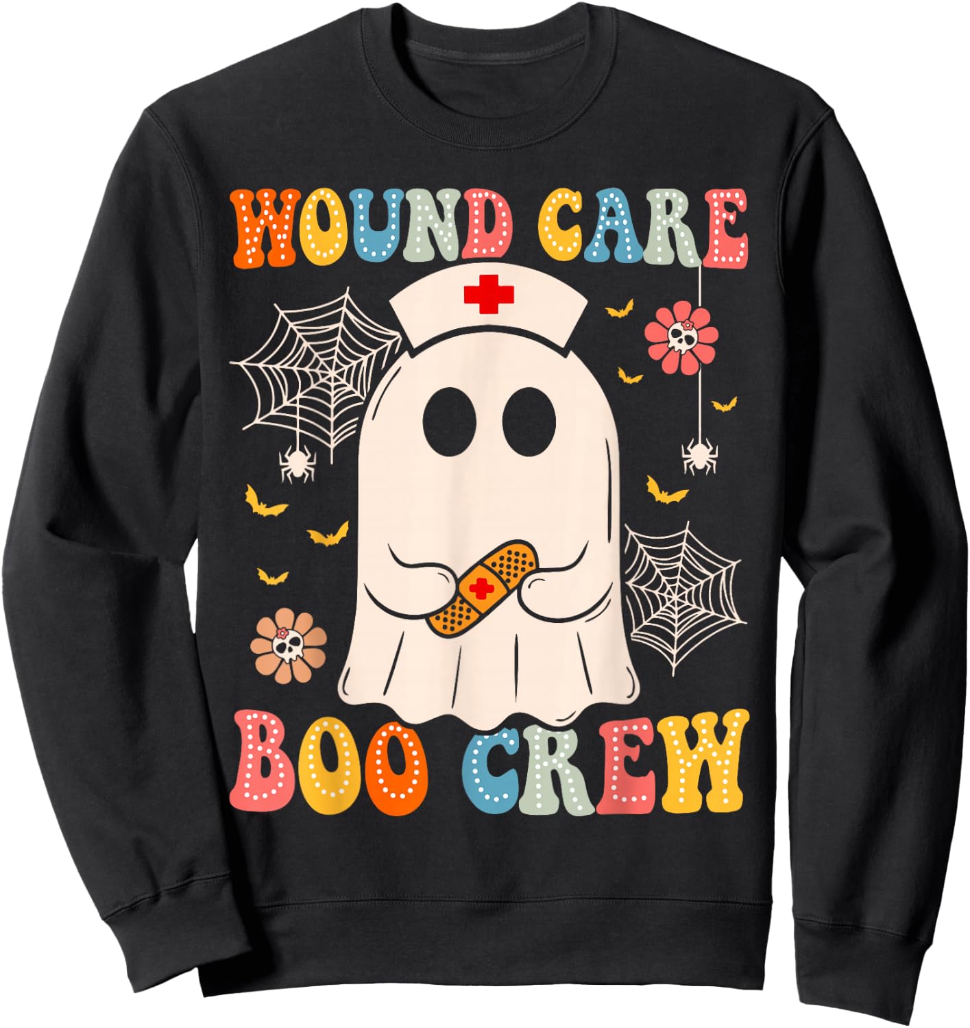 Groovy Wound Care Boo Crew Nurse Funny Ghost Halloween Nurse Sweatshirt - Sweatshirt | Black