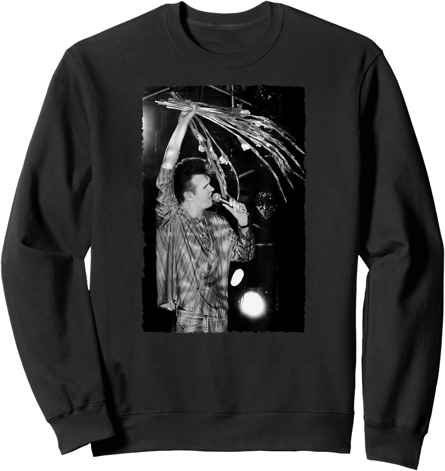 Morrissey of The Smiths Live with Flowers by Stephen Wright Sweatshirt - Sweatshirt | Black