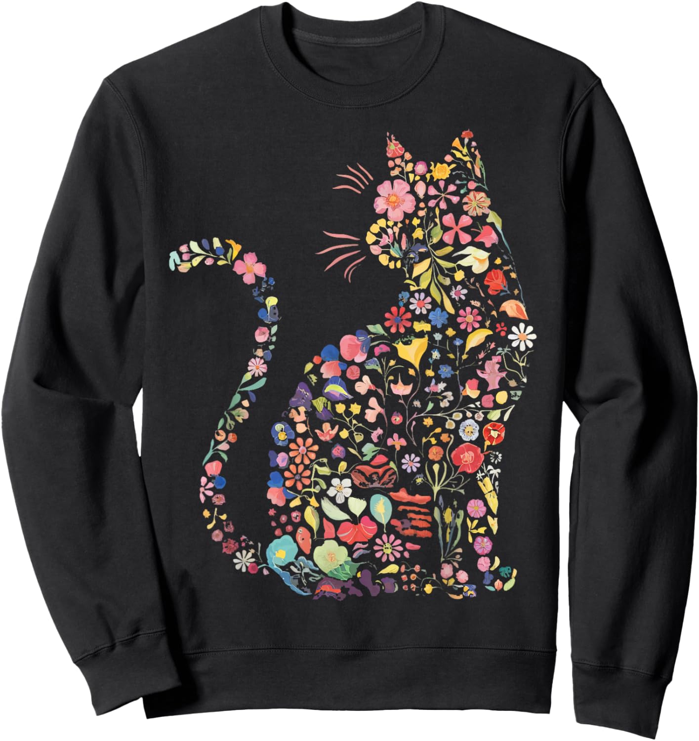 Floral Cat Sweatshirt - Sweatshirt | Black