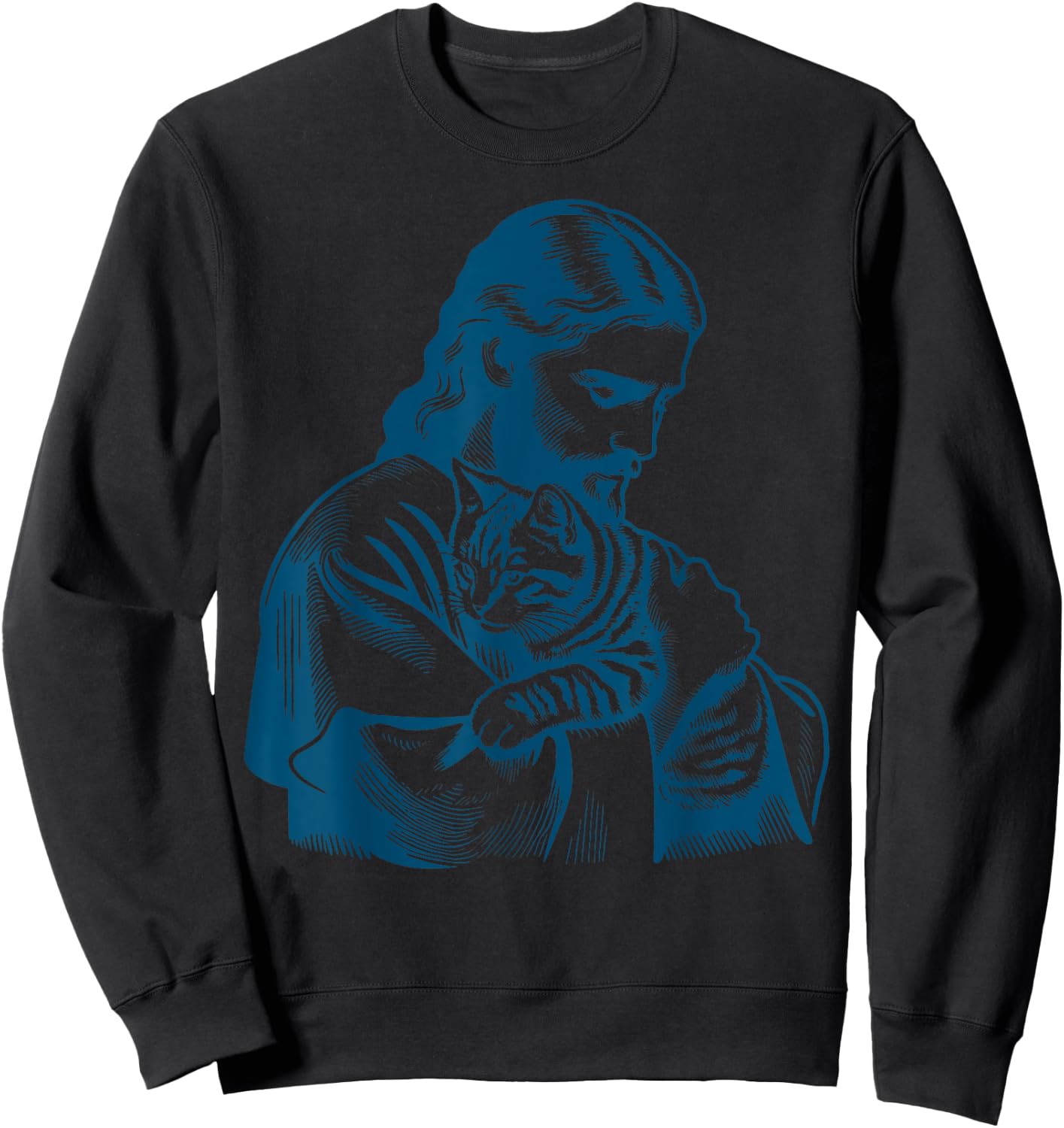 Funny Vintage Jesus Holding A Cat Retro 90s Christian Sweatshirt - Sweatshirt | Black