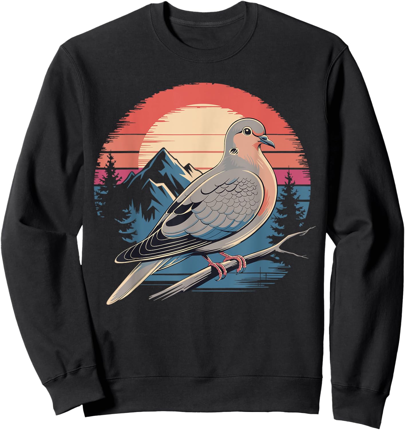 Mourning Dove Bird Lover Vintage Retro Sunset Bird Watching Sweatshirt - Sweatshirt | Black