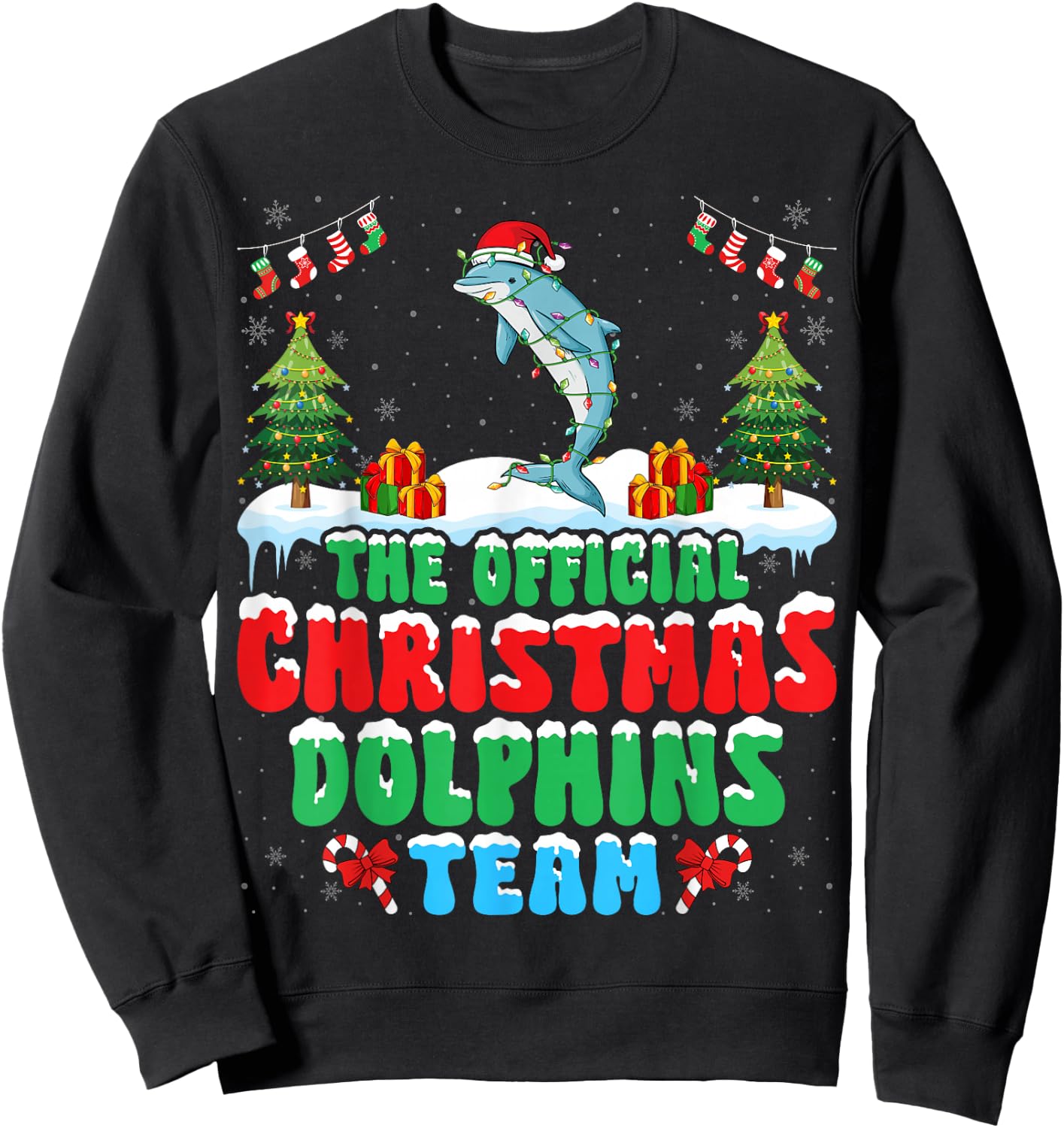 Christmas Dolphins Team - Dolphins Wearing Santa Hat Xmas Sweatshirt - Sweatshirt | Black