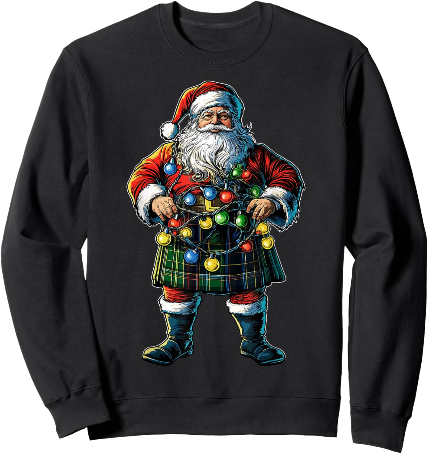 Santa Claus Scottish Kilt Scotland Christmas Hat Xmas Sweatshirt - Sweatshirt | Black