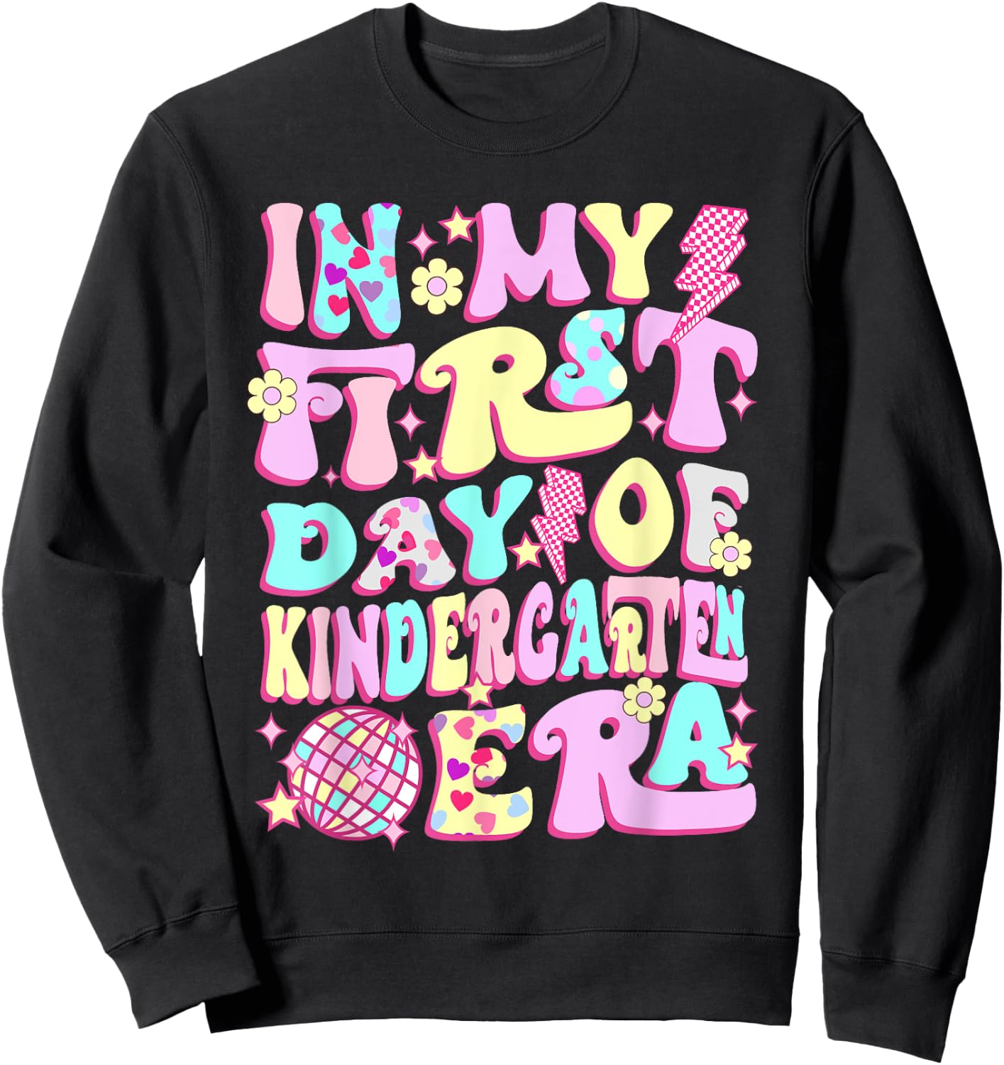 Groovy In My First Day Kindergarten Era Back To School Girls Sweatshirt - Sweatshirt | Black