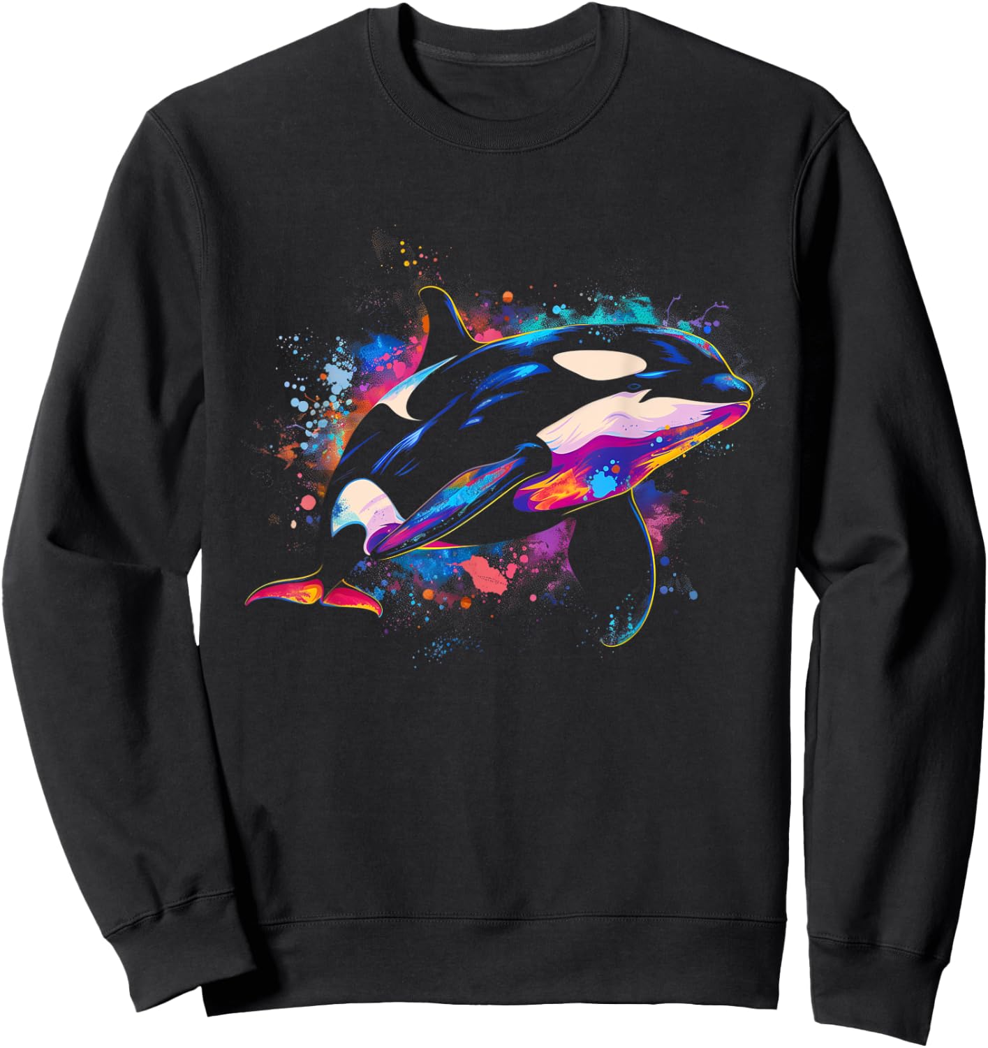 Orca Whale Watercolor Colorful Whale Lover Sweatshirt - Sweatshirt | Black
