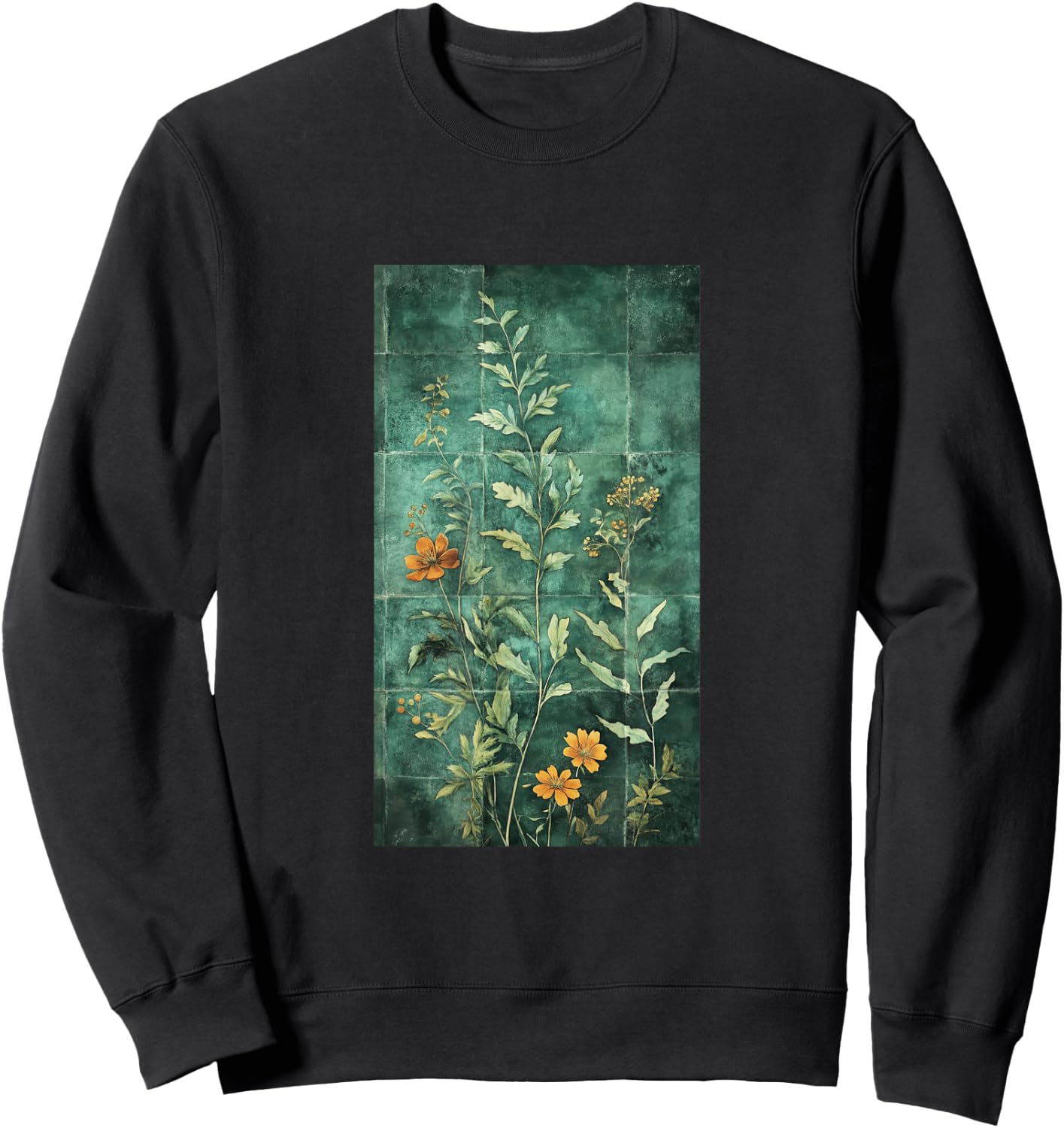 Vibrant Mosaic Tiles Floral Botanical Floral Sweatshirt - Sweatshirt | Black