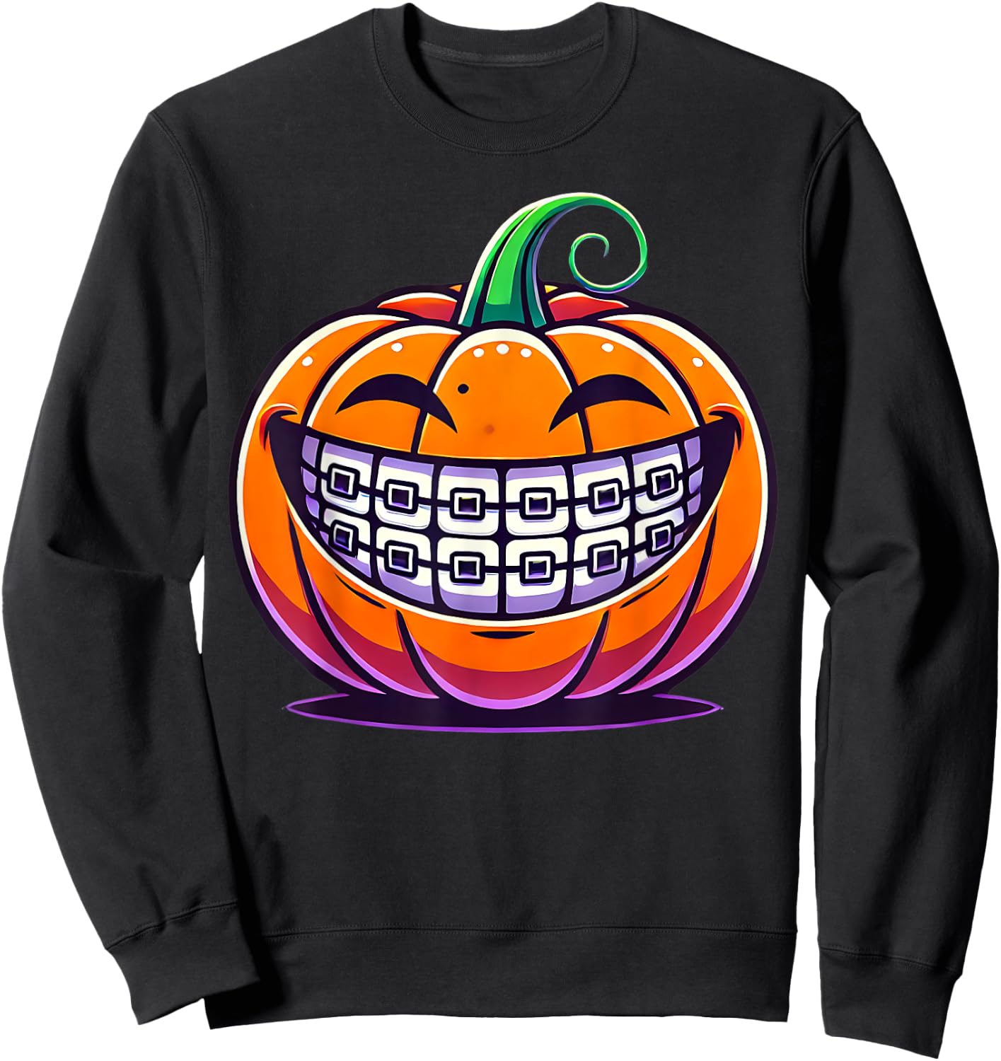 Orthodontics Dental Halloween Pumpkin Braces Dentist Horror Sweatshirt - Sweatshirt | Black