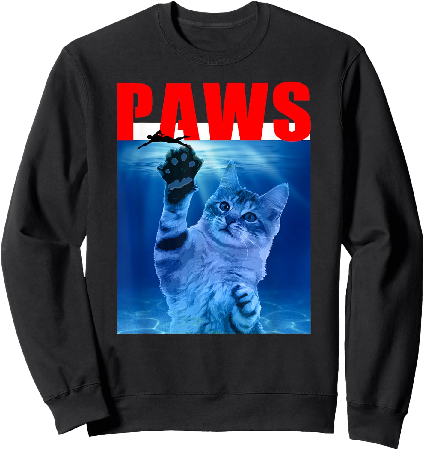 PAWS Funny Cat . Parody For Shark And Cat Lovers Sweatshirt - Sweatshirt | Black