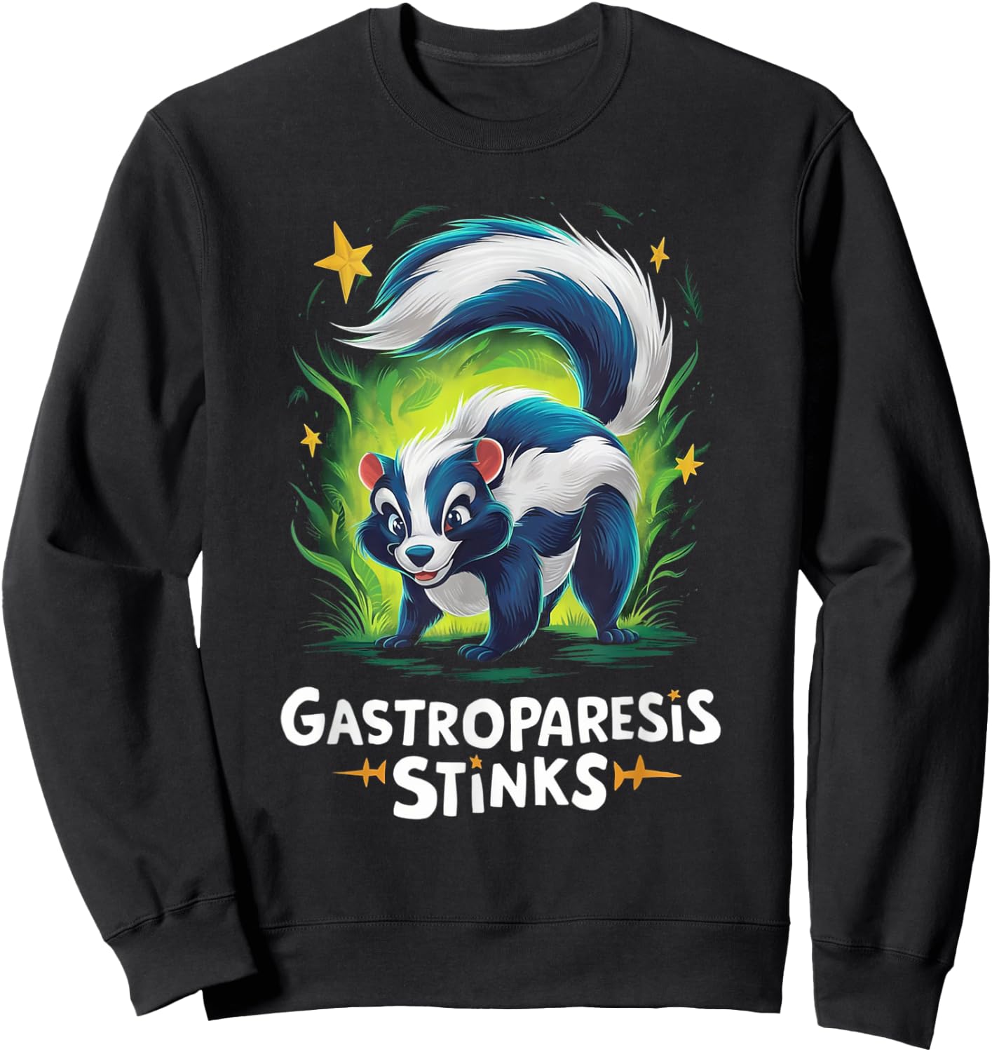 Gastroparesis Stinks Funny Skunk Gastroparesis Awareness Sweatshirt - Sweatshirt | Black