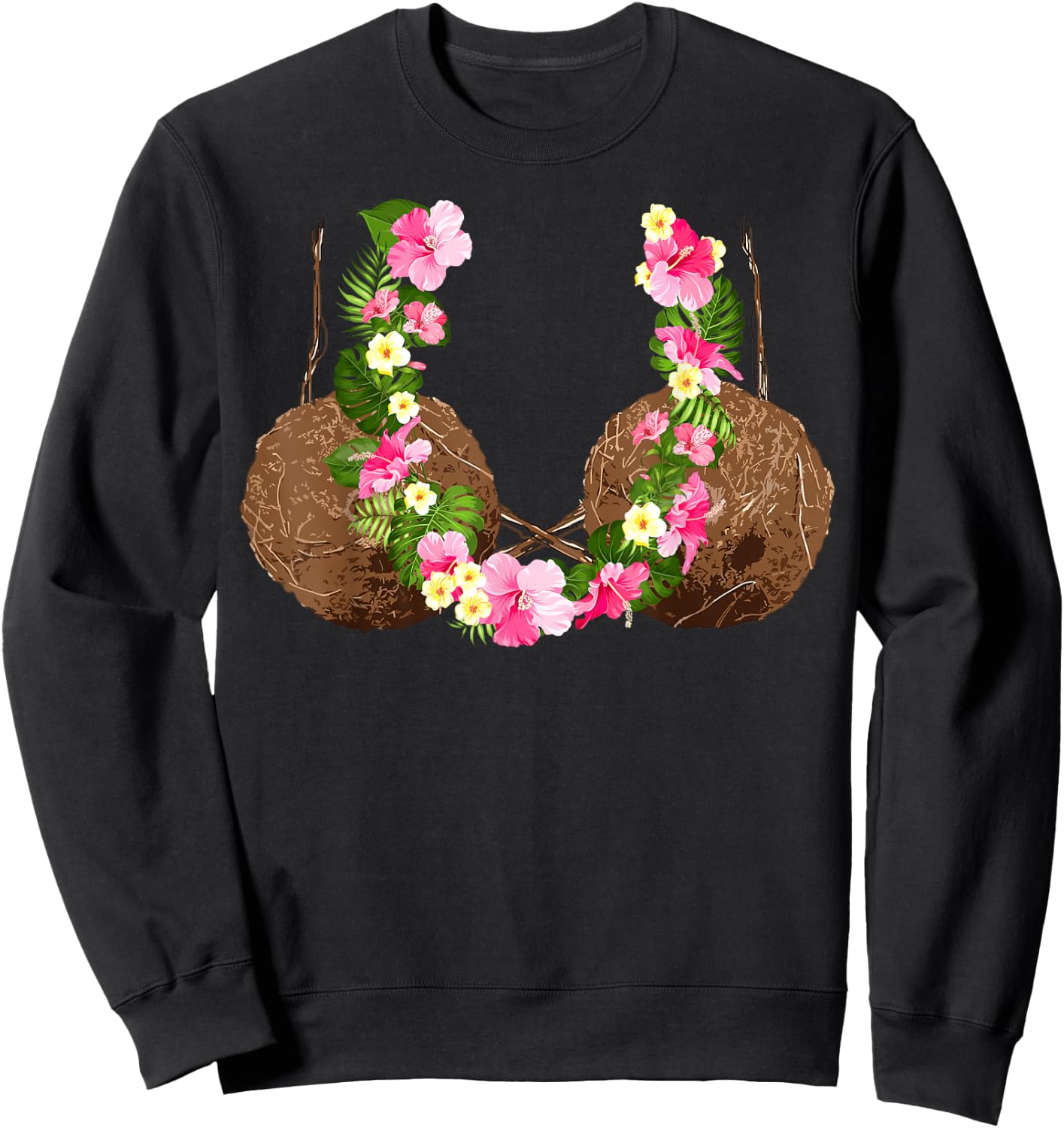 Funny Coconut Bra Hawaiian Tropical Beach Vibes Summer Girls Sweatshirt - Sweatshirt | Black